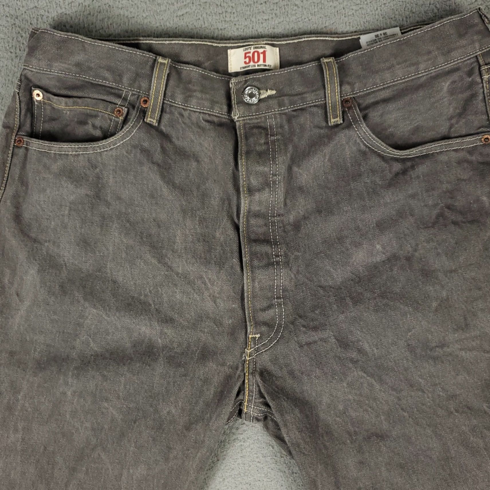 Levi's Levis 501 Jeans Mens Gray Straight Leg Size 38x28 Cotton Denim Pants Size US 38 / EU 54 - 2 Thumbnail