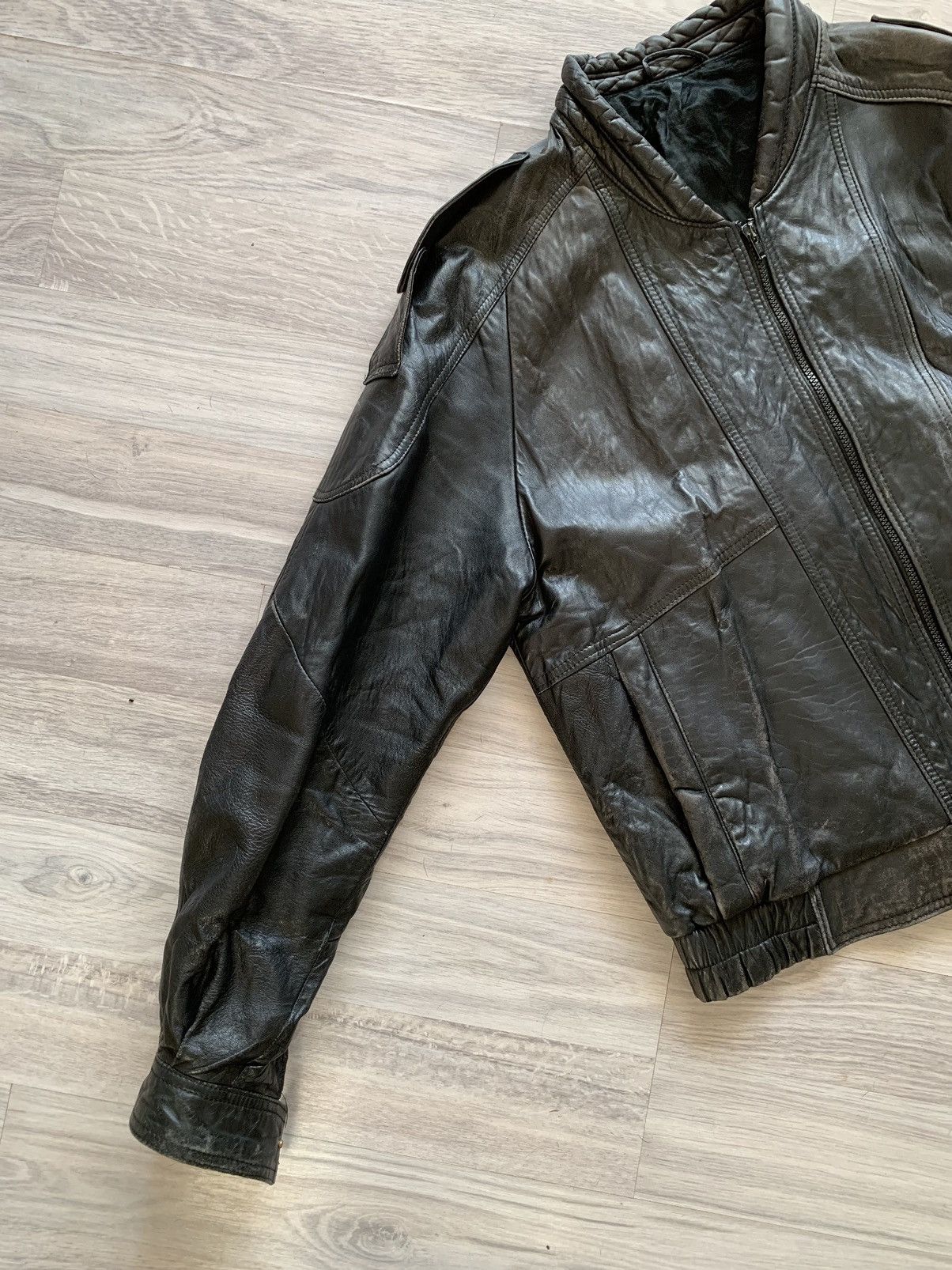 Vintage 90s Y2K Faded Leather Bomber Jacket ysl gucci yohji yamamoto Size US M / EU 48-50 / 2 - 7 Thumbnail