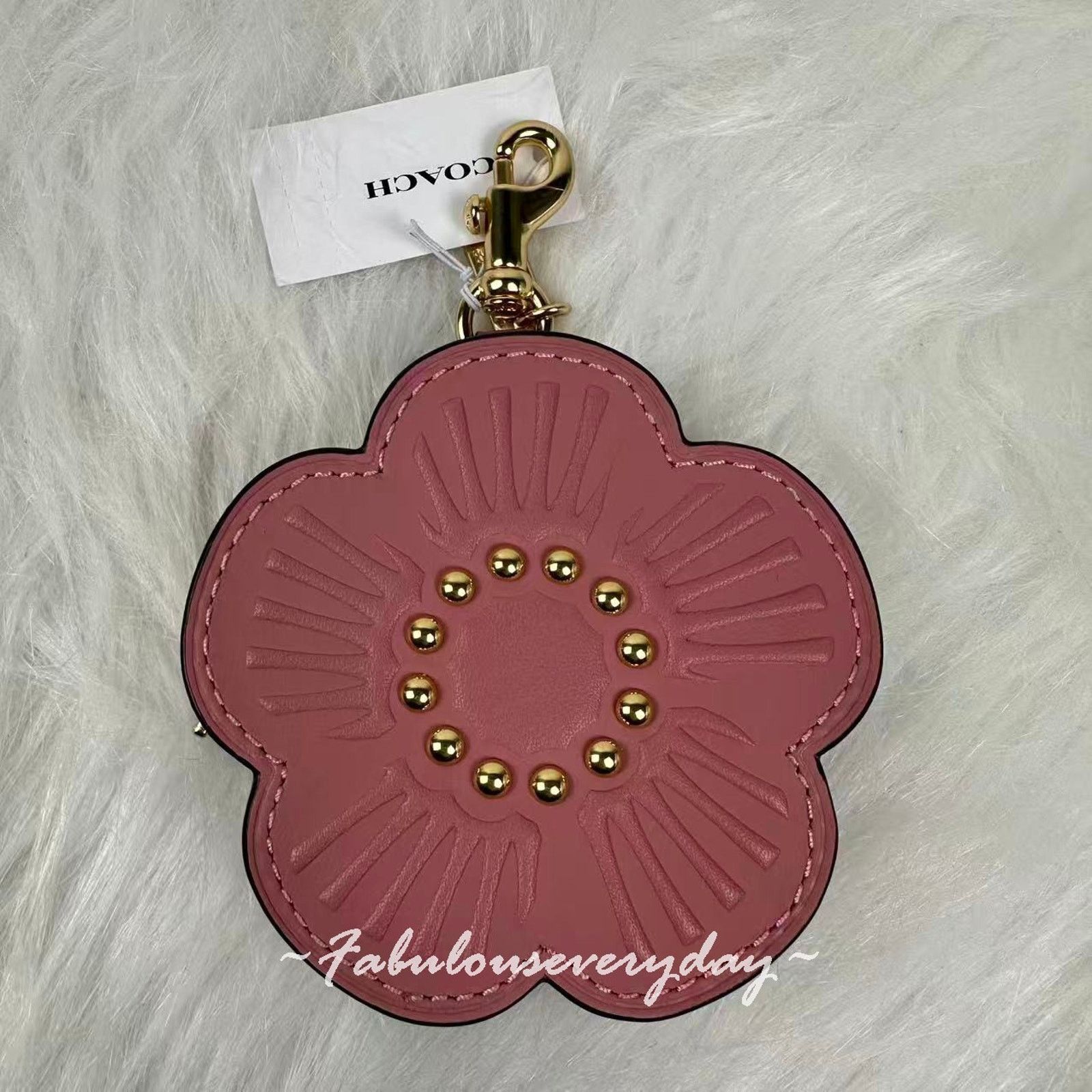 Coach Coach Tea Rose Bag Charm In Leather/Gold/Peony Coach Pouch Size ONE SIZE - 1 Thumbnail