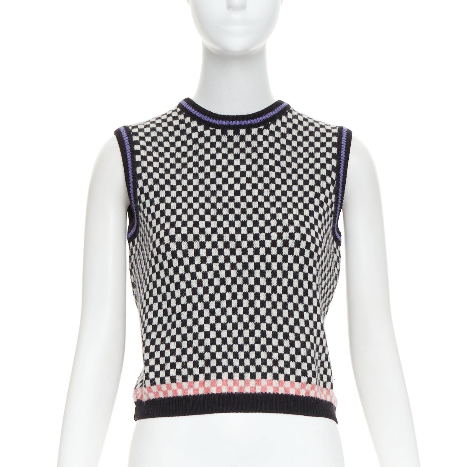Versace GIANNI VERSACE Vintage black white checkered cropped sweater vest Size S / US 4 / IT 40 - 1 Thumbnail