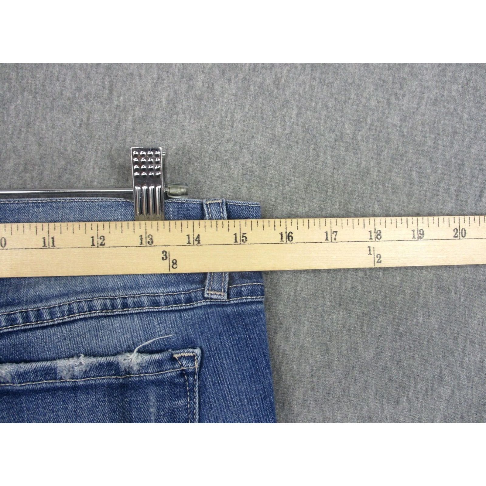 Vintage Flying Monkey Jeans Womens 29 Blue Medium Wash Low Rise Flare Distressed Frayed Size 29" - 7 Thumbnail