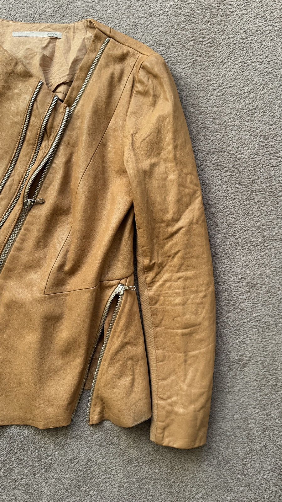 Genuine Leather Willow Soft Cognac Lambskin Leather Zippers Detail Jacket Size M / US 6-8 / IT 42-44 - 5 Thumbnail