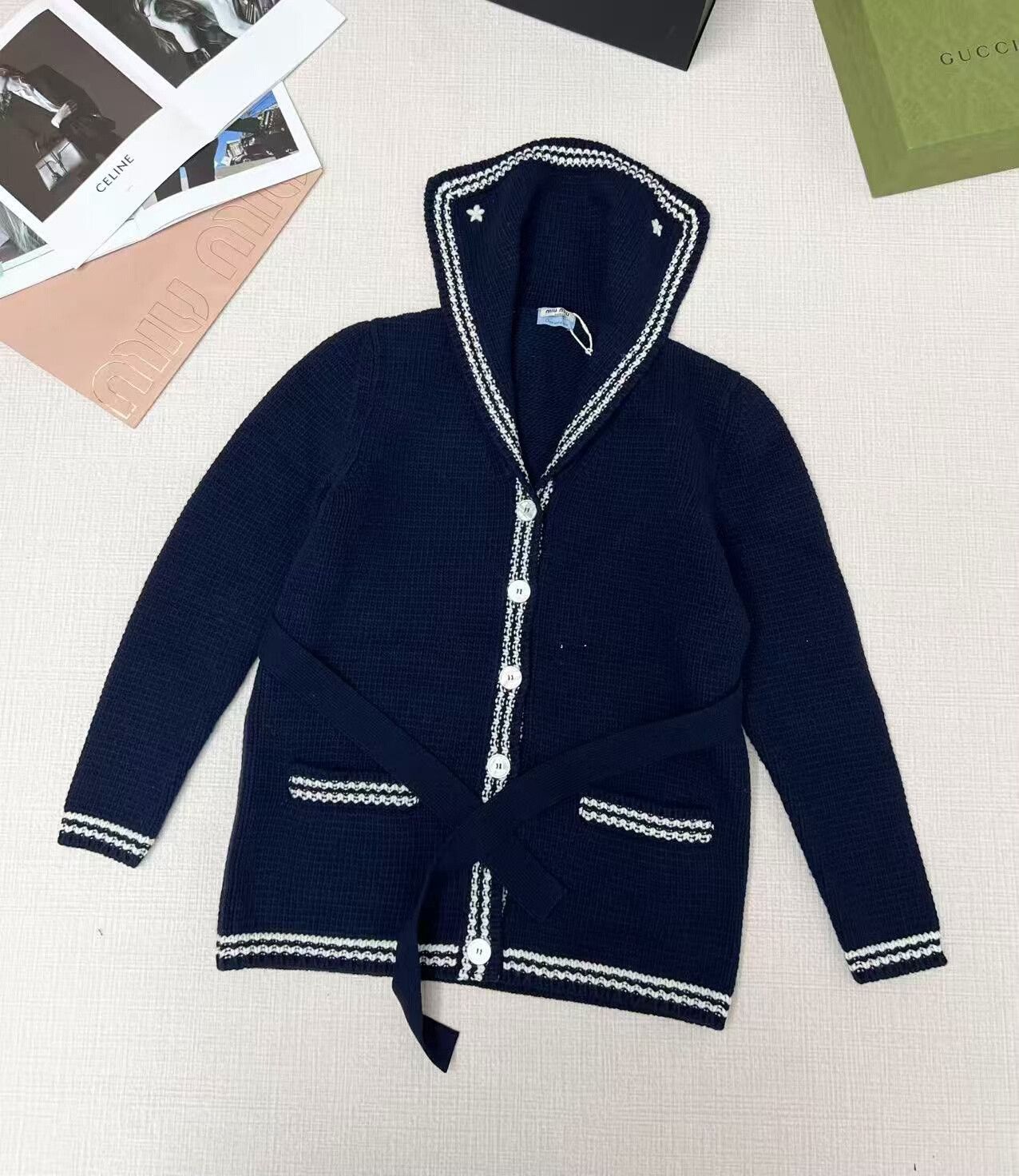 Miu Miu Miu Miu Navy Blue Button-Up Knit Sweater Size S / US 4 / IT 40 - 1 Thumbnail