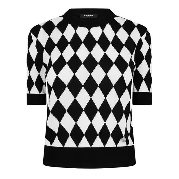 o1g2r1mq0924 Diamond Knitted T-Shirts in Black & White