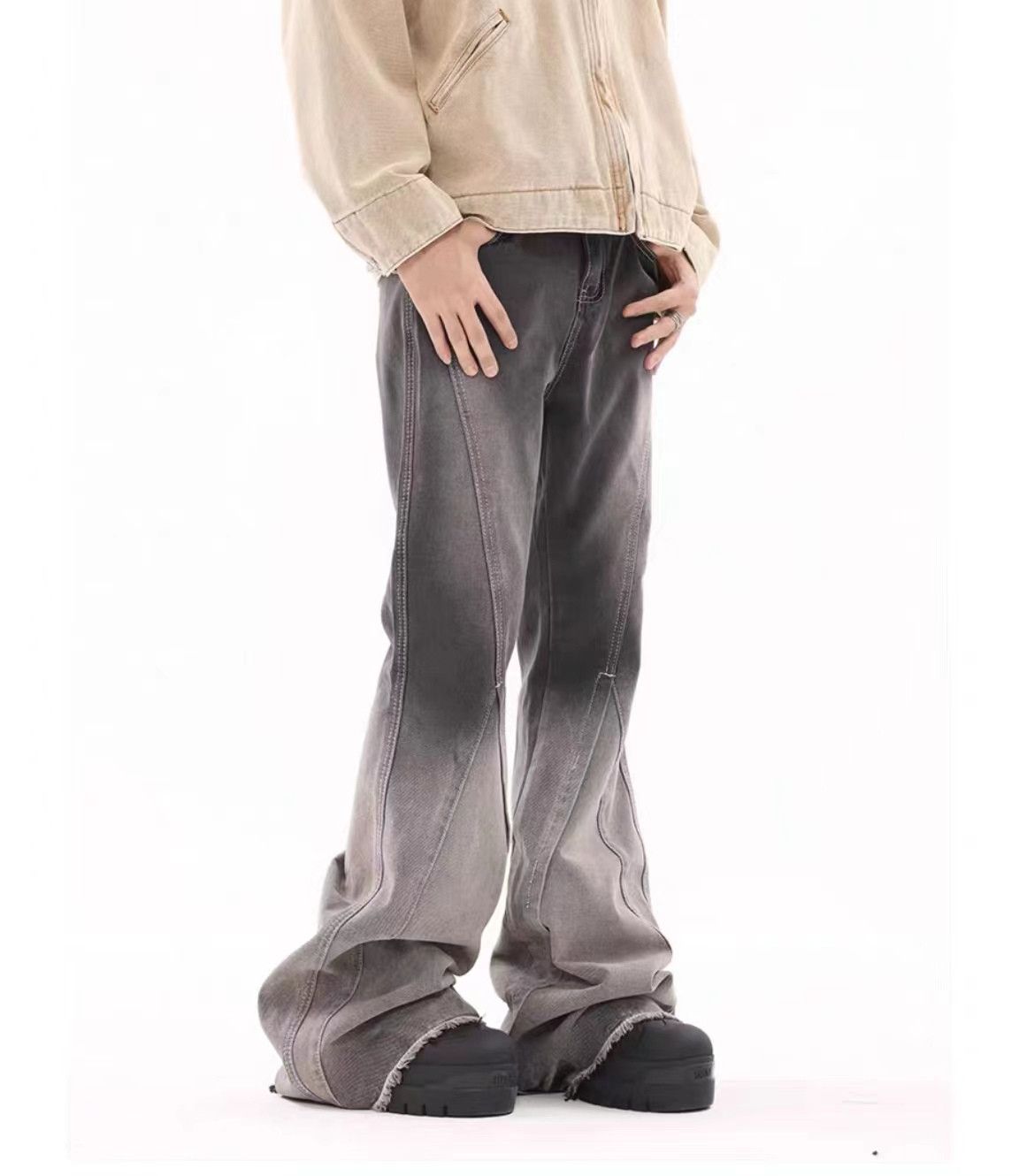 Vintage Vintage washed gradient raw edge draped micro-flare jeans Size US 34 / EU 50 - 5 Thumbnail