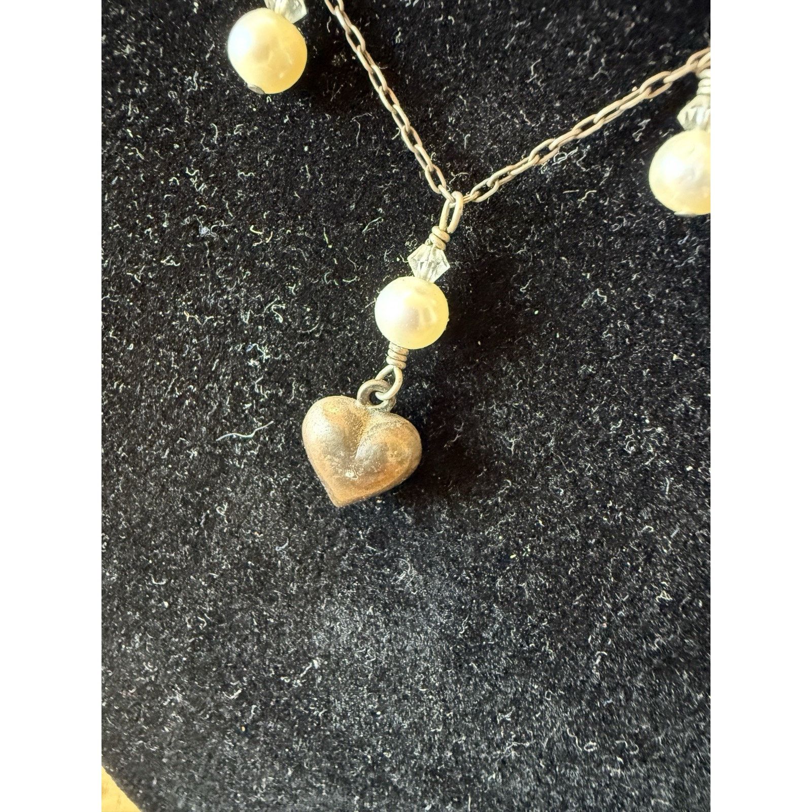 Other Vintage Sterling Silver Heart Drop Pearl & Crystals Necklace Size ONE SIZE - 4 Thumbnail