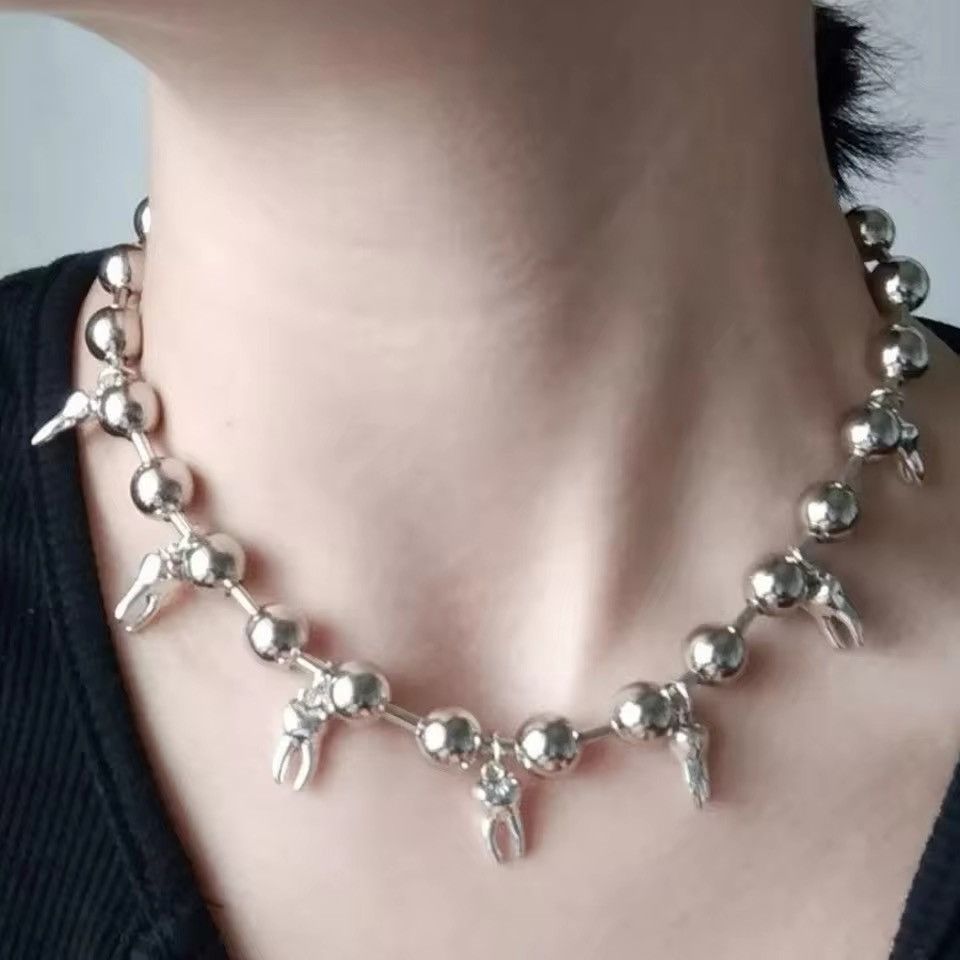 Jewelry Punk Steel Teeth Bead Ball Chain Necklace Size ONE SIZE - 1 Thumbnail