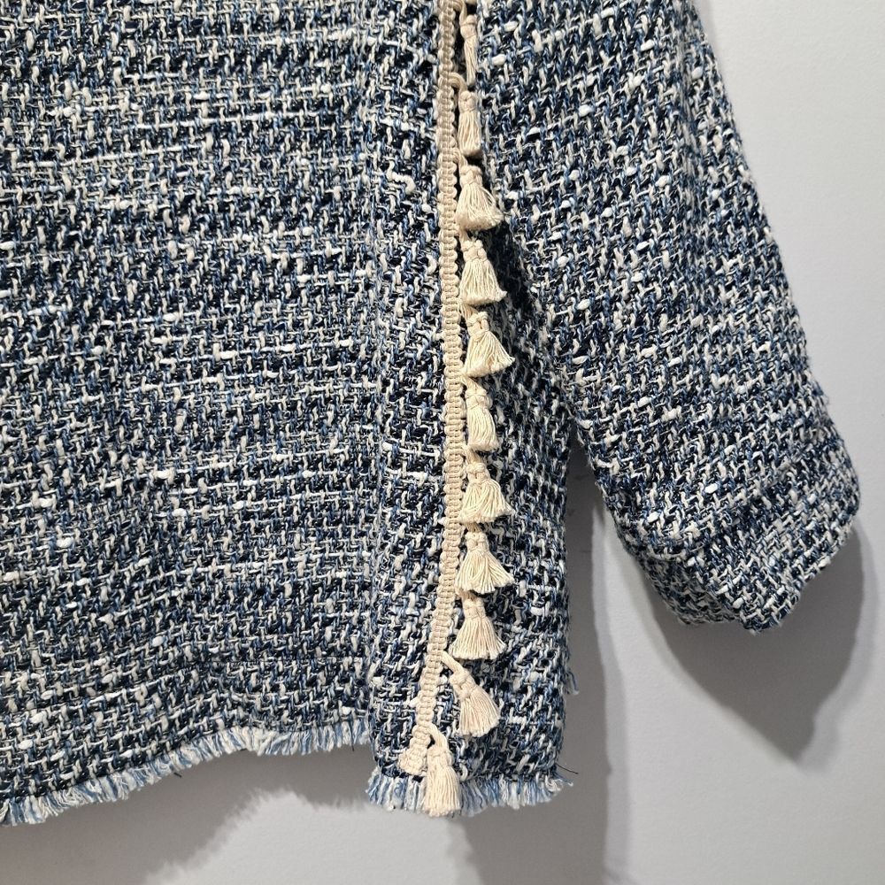 Zara Zara Tweed Jacket Boho Western Tassel Pockets Medium Blue/Wh Size M / US 6-8 / IT 42-44 - 14 Thumbnail