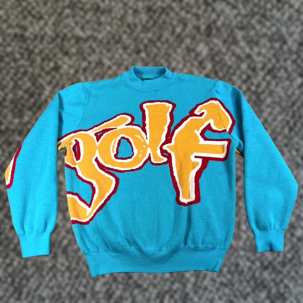 Golf Wang Vintage Golf Wang Sweater Blue Yellow Graffiti Safari Jumper Tyler The Creator Mens M Blue Satin? Size US M / EU 48-50 / 2 - 1 Thumbnail
