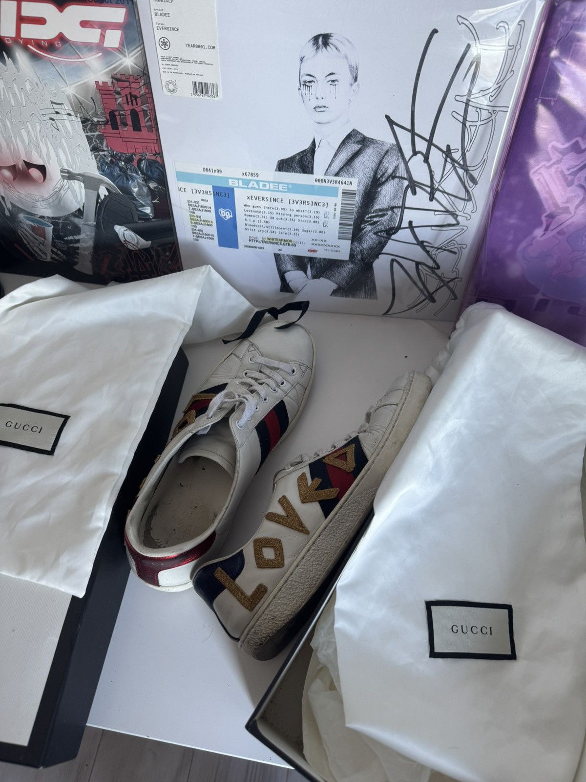 Gucci Gucci “Loved” Ace Embroidered Sneakers Luxury Designer Size US 8.5 / EU 41-42 - 3 Thumbnail