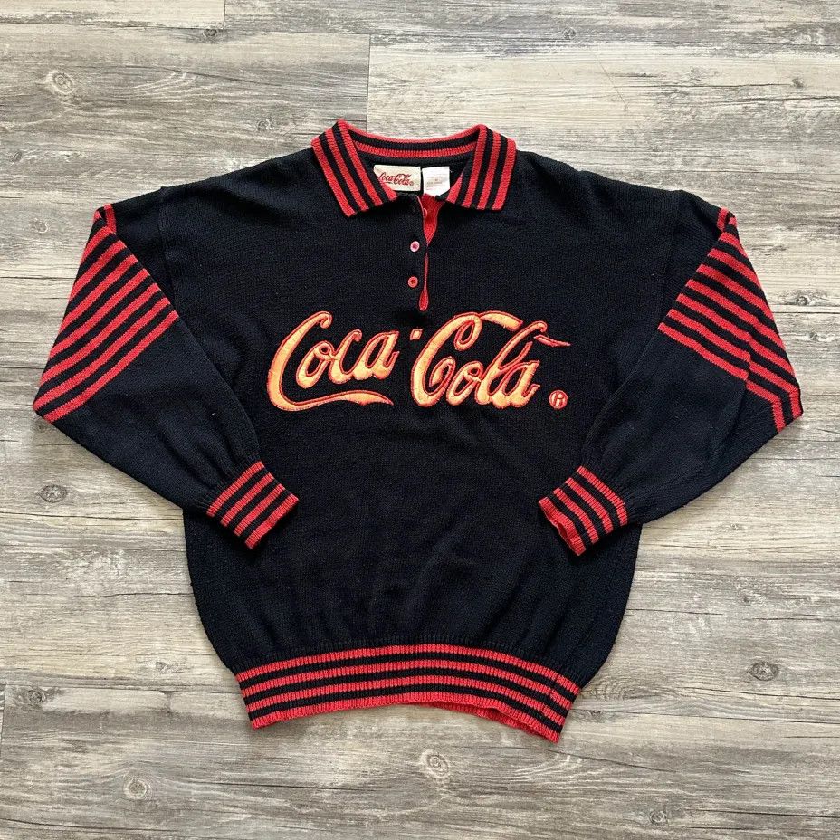 Coca Cola Vintage 80s Coca-Cola Rugby Sweater Size Medium Size US M / EU 48-50 / 2 - 1 Thumbnail
