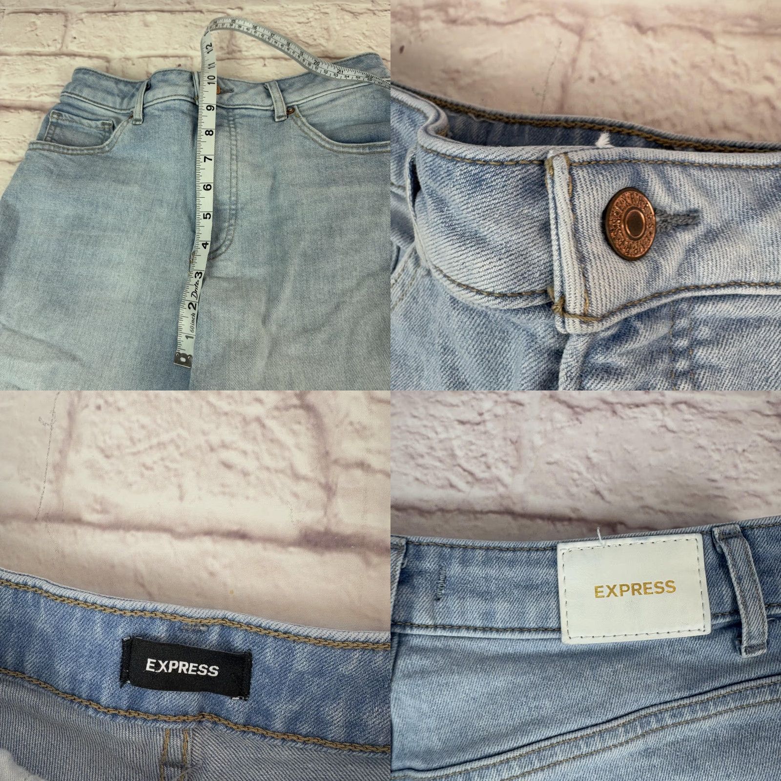 Express Express Women's Mom Jean Shorts 6 Light Wash Denim Super High Rise Frayed Hem Fringe Casual Size 28" / US 6 / IT 42 - 8 Thumbnail