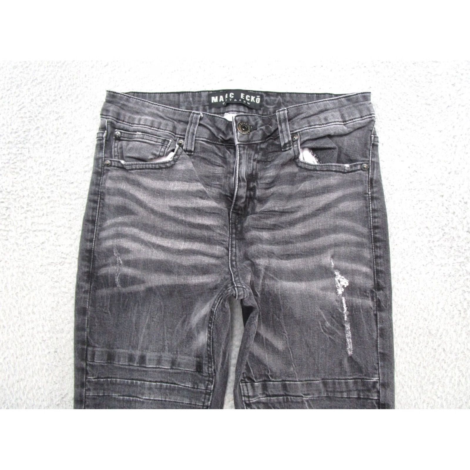 Ecko Unltd. Y2K Marc Ecko Cut and Sew Black Distressed Denim Moto Stretch Jeans Size 32x30 Mens Jeans Slim Stretch Black 90s 00s Size US 32 / EU 48 - 3 Thumbnail