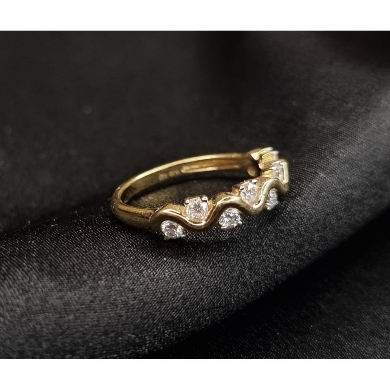 Vintage SJD 925 Sterling Silver Diamond Ring Wave Design Size 8.25 Size ONE SIZE - 3 Thumbnail