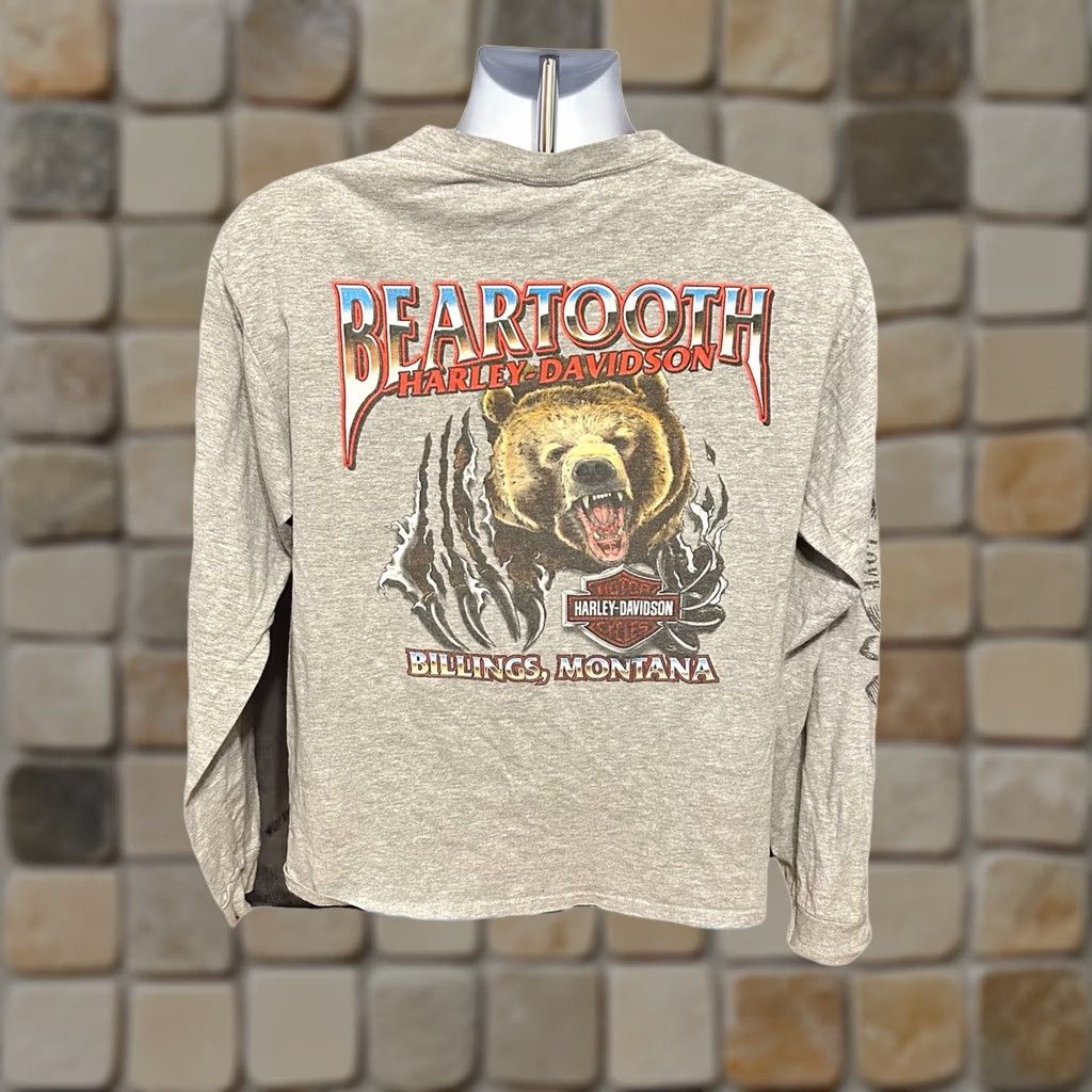 Harley Davidson Harley Davidson Beartooth Montana Long Sleeve Shirt - Men's Large Gray 2010-2019 Knit Cotton Shirt Size US L / EU 52-54 / 3 - 1 Thumbnail