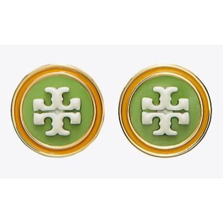 Tory Burch TORY BURCH Kira Green and White Enamel Stud Earrings Size ONE SIZE - 1 Thumbnail
