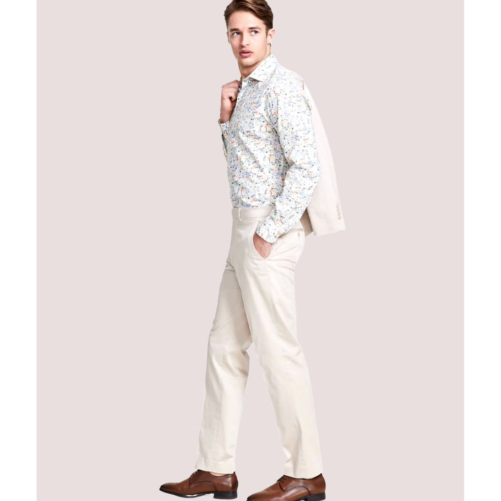 Bar III bar III Mens Solid Stretch Straight Leg Slacks Dress Pants beige 36W x 32L Size US 36 / EU 52 - 1 Thumbnail