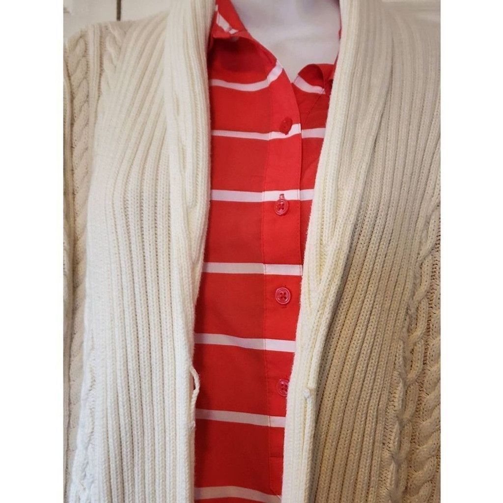 Chaps Chaps White Ribbed Fuzzy Sweater Size XL / US 12-14 / IT 48-50 - 2 Thumbnail