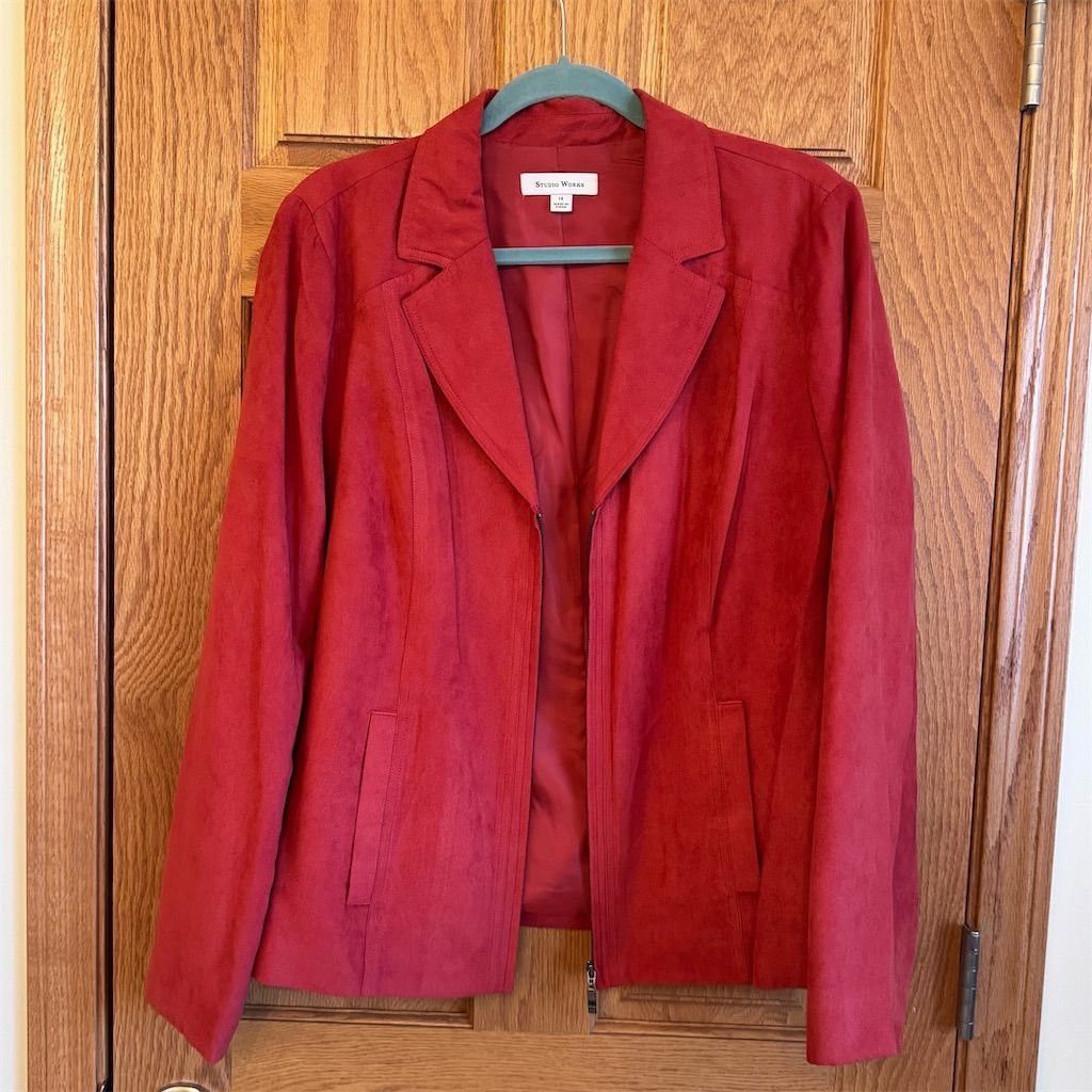 Other Studio Works Women's Rust Faux Suede Zip Up Jacket Blazer S Size XL / US 12-14 / IT 48-50 - 6 Thumbnail