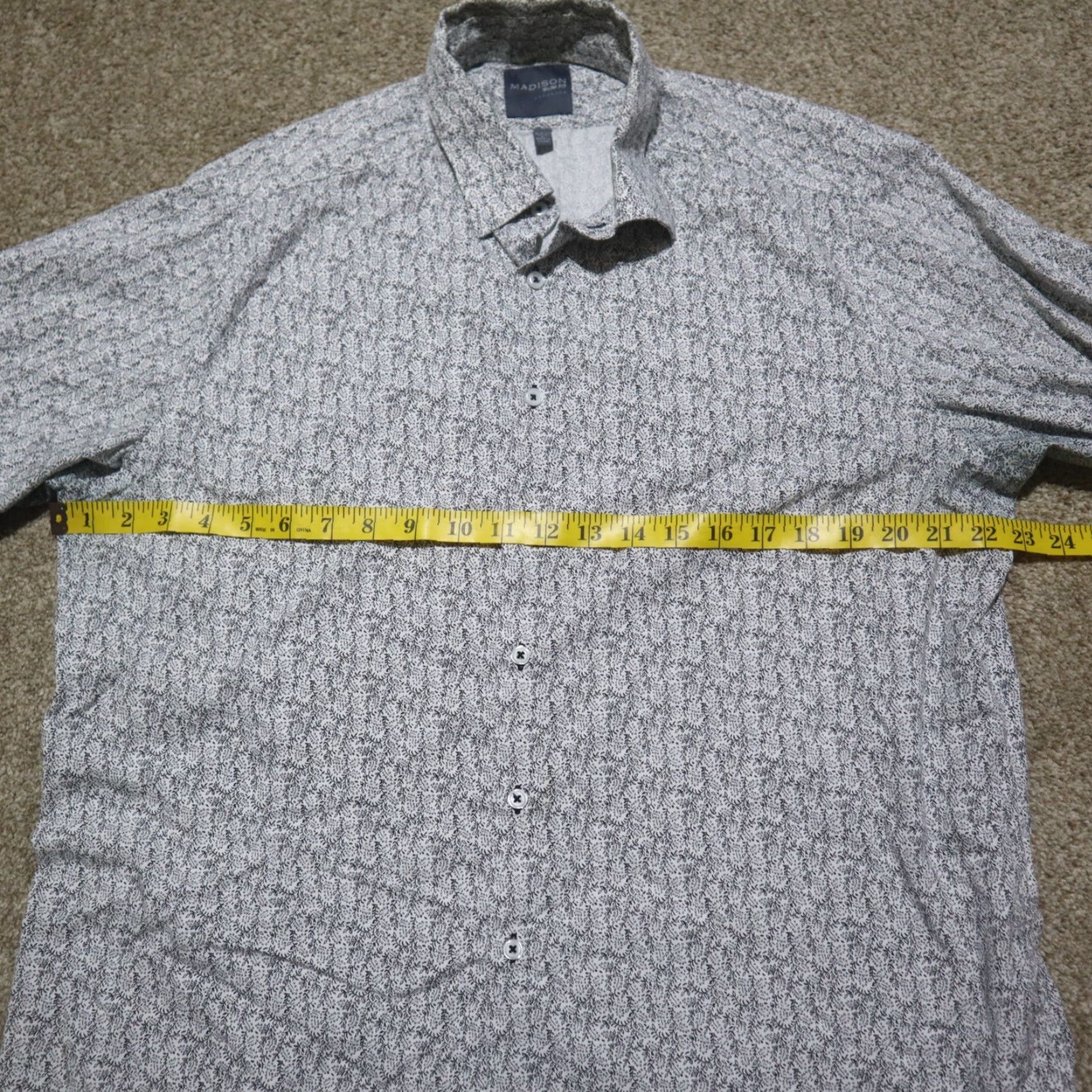 Madison Madison Dress Shirt Mens Size L Large 16.5 Slim Fit White Black Leaf Button Down 100% Cotton Multicolor Plaid Pattern Size 42R - 4 Thumbnail