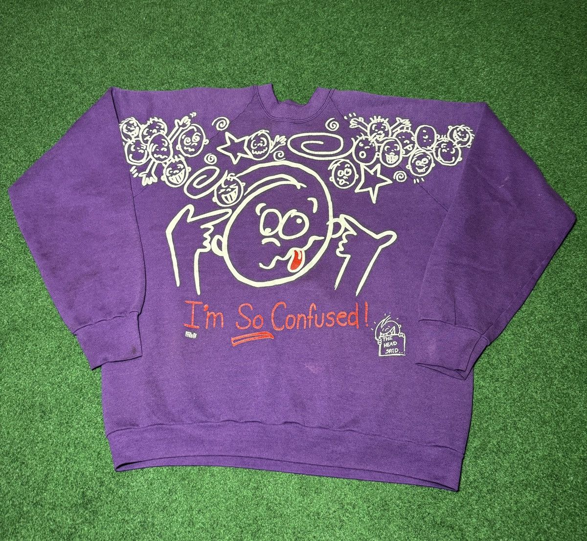 Vintage Vintage 90s I’m So Confused The Head Said AOP Sweatshirt Size US XL / EU 56 / 4 - 1 Thumbnail