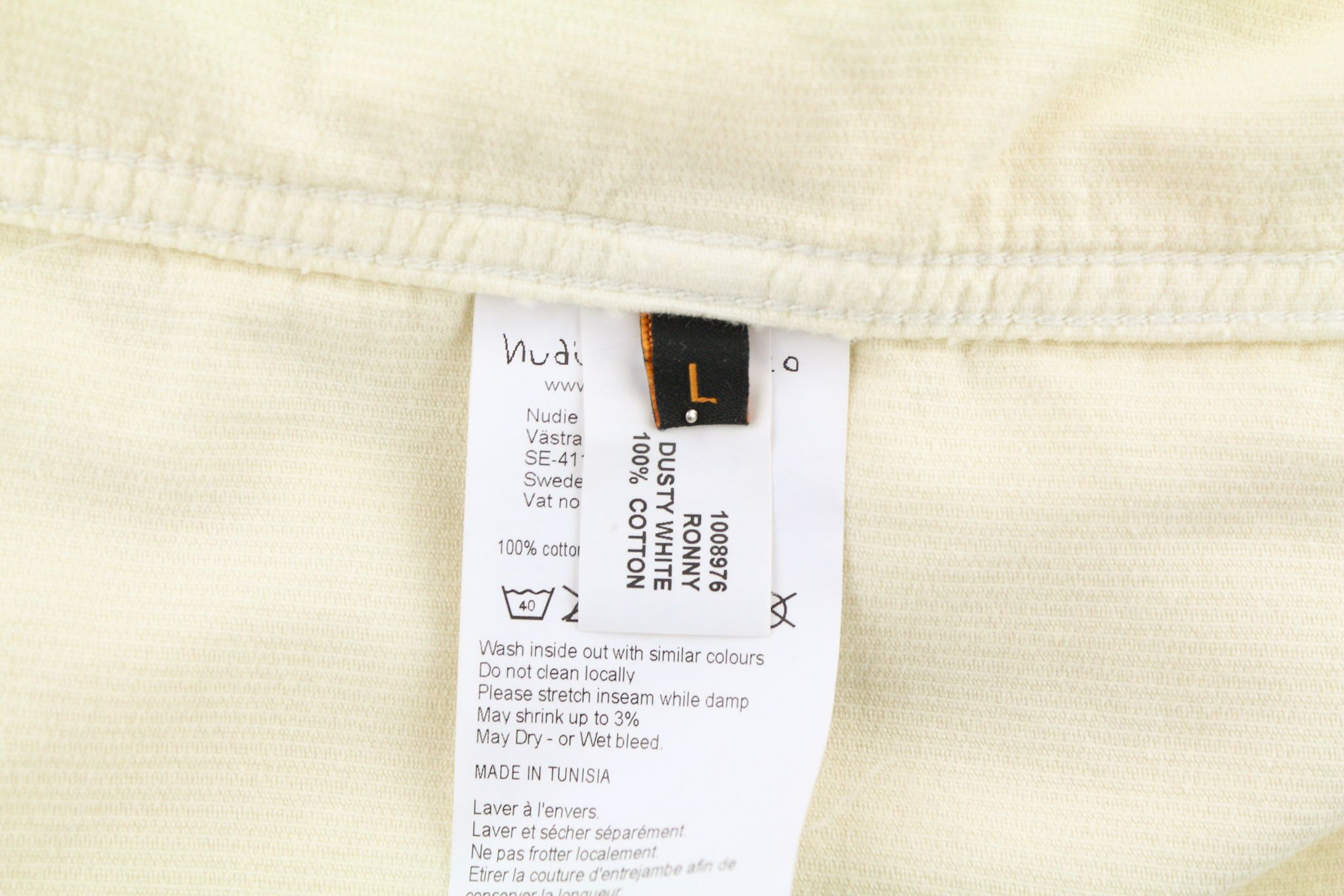 Nudie Jeans RONNY L Dusty White Cotton Corduroy Logo Jacket 81022 Size US L / EU 52-54 / 3 - 8 Thumbnail