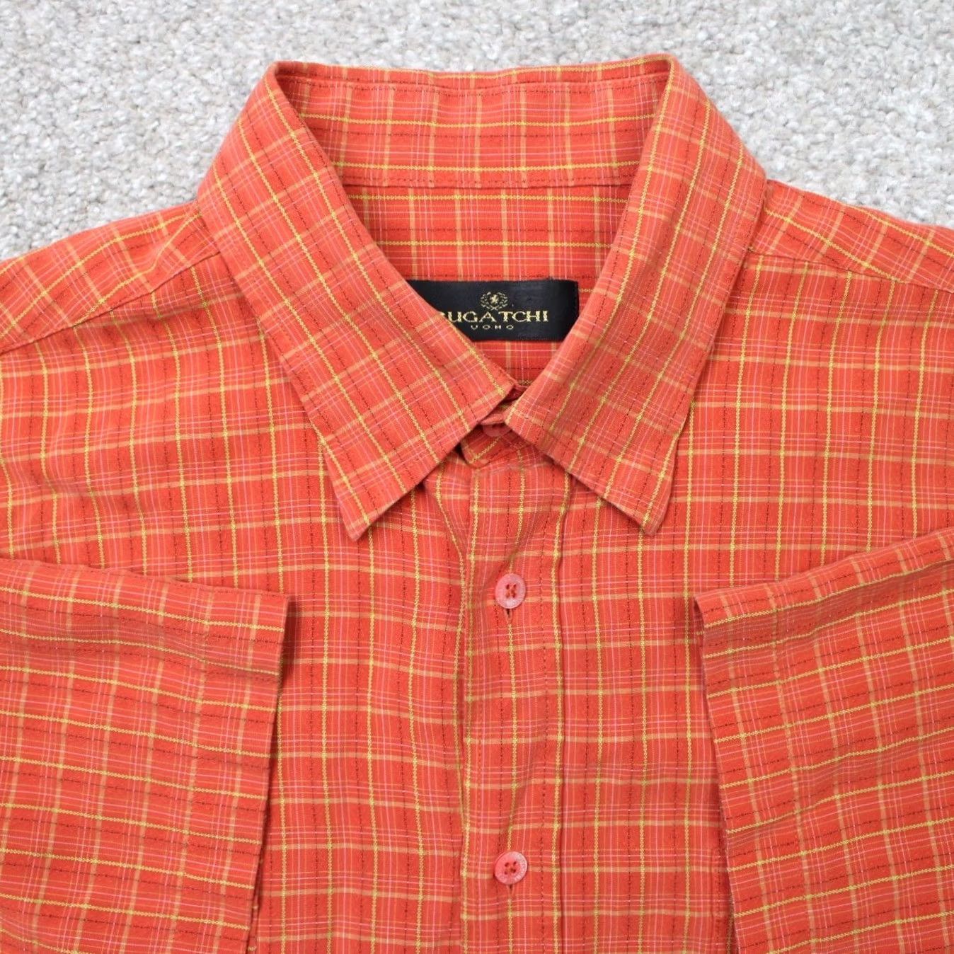 BUGATCHI Bugatchi Uomo Shirt Mens XL Orange Modal Rayon Short Sleeve Button-Down Size US XL / EU 56 / 4 - 2 Thumbnail