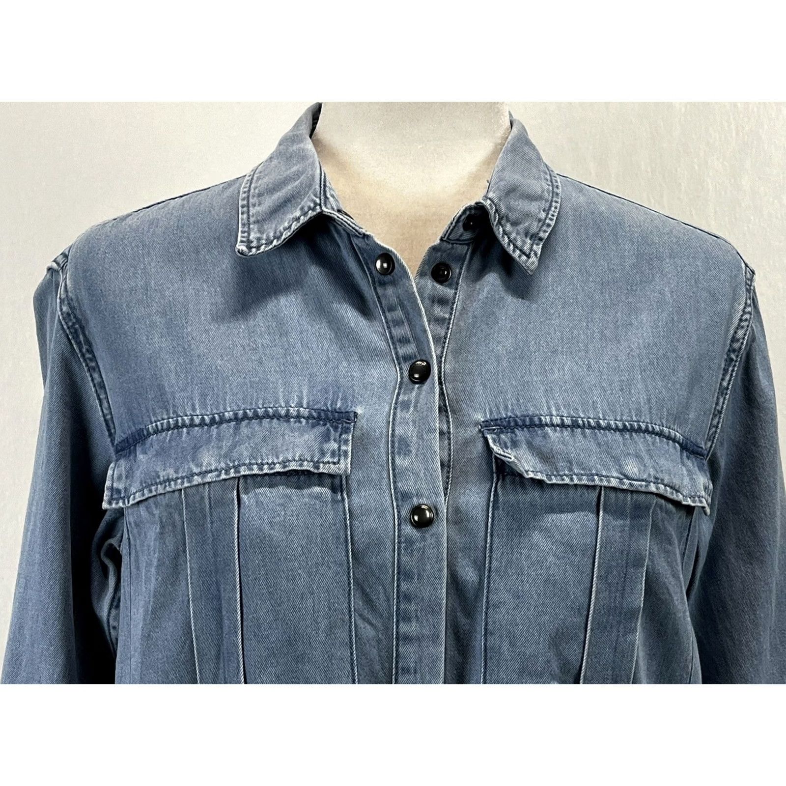 Allsaints AllSaints Millie Denim Shirt Dress Womens M Gathered Waist Short Western Boho Shirt Dress Casual Size M / US 6-8 / IT 42-44 - 5 Thumbnail