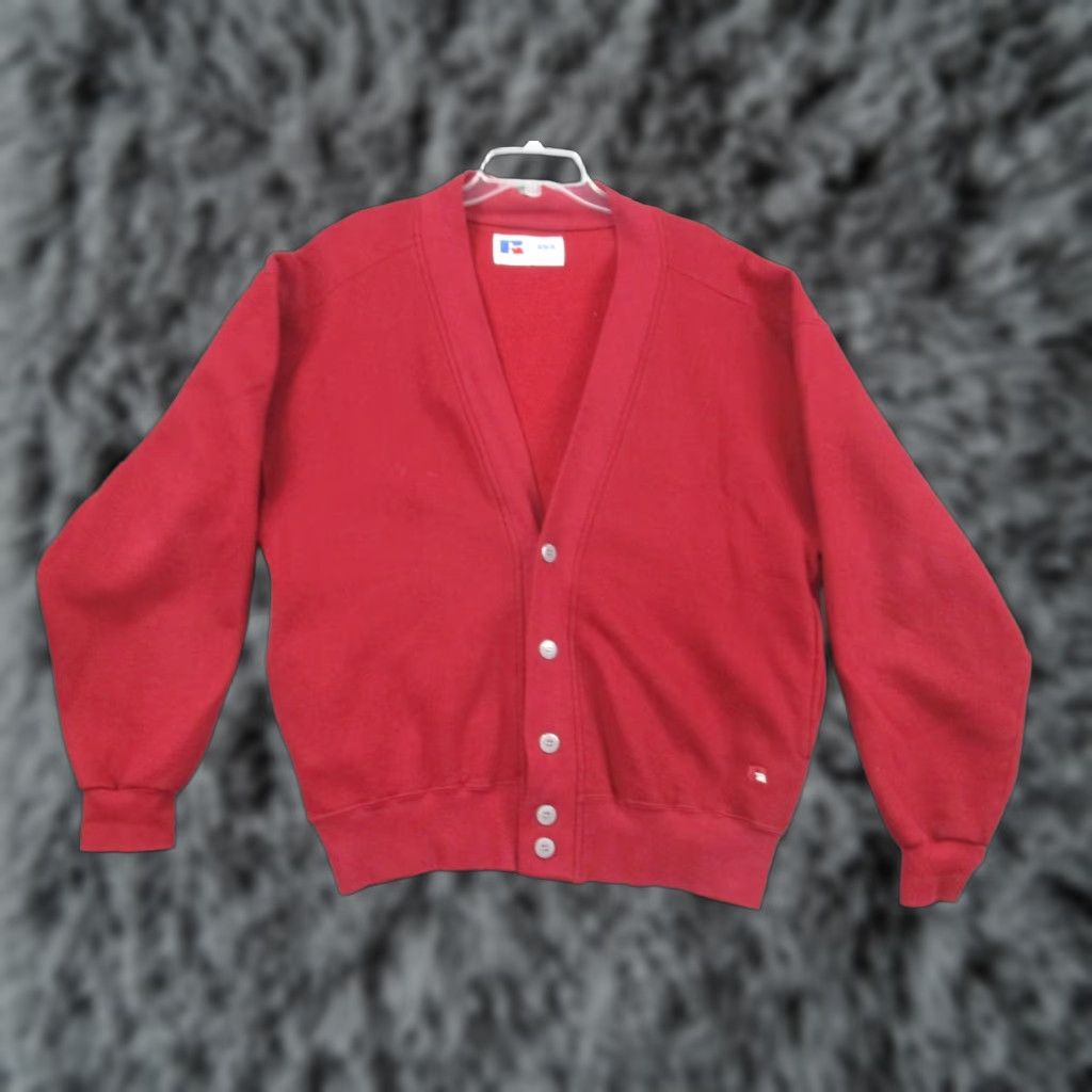Russell Athletic VINTAGE Russell Athletic Cardigan Sweater Mens L Red Button Front Pocketed 90s Mens Size US L / EU 52-54 / 3 - 1 Thumbnail