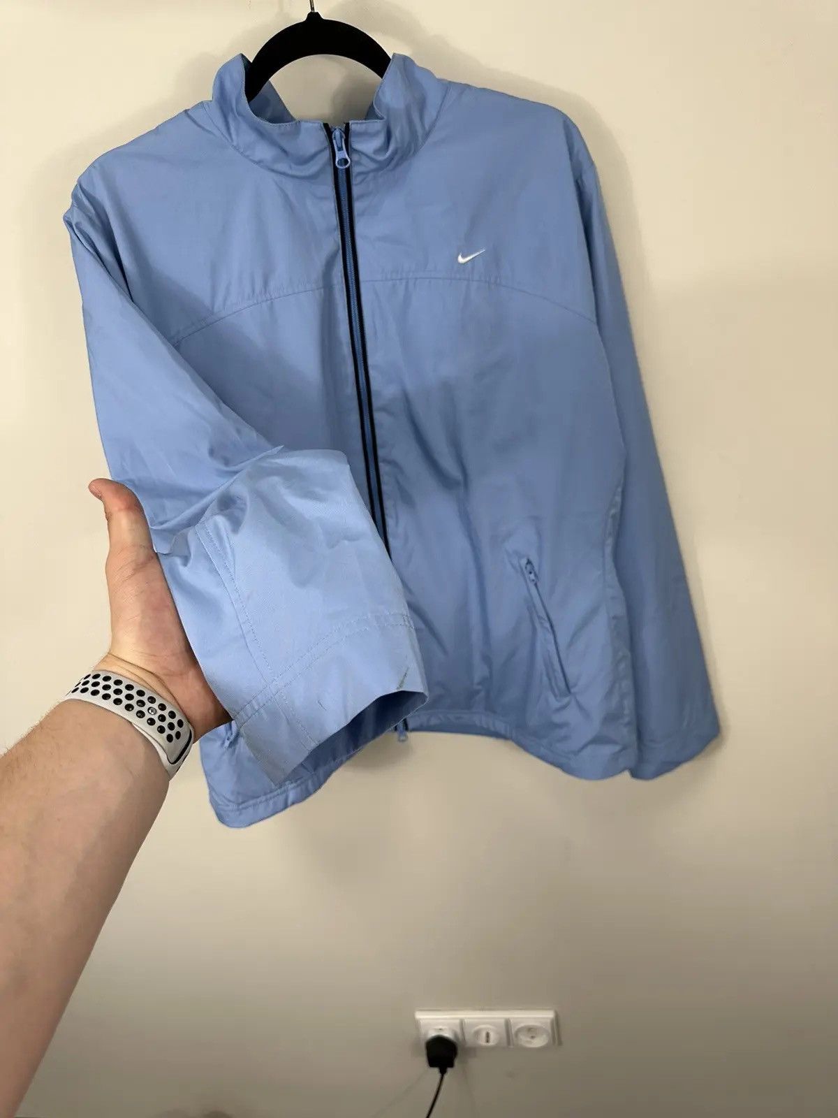 Nike × Vintage Vintage Nike Y2K Light Blue Swoosh Hype Retro Drill Jacket Size US XL / EU 56 / 4 - 4 Thumbnail