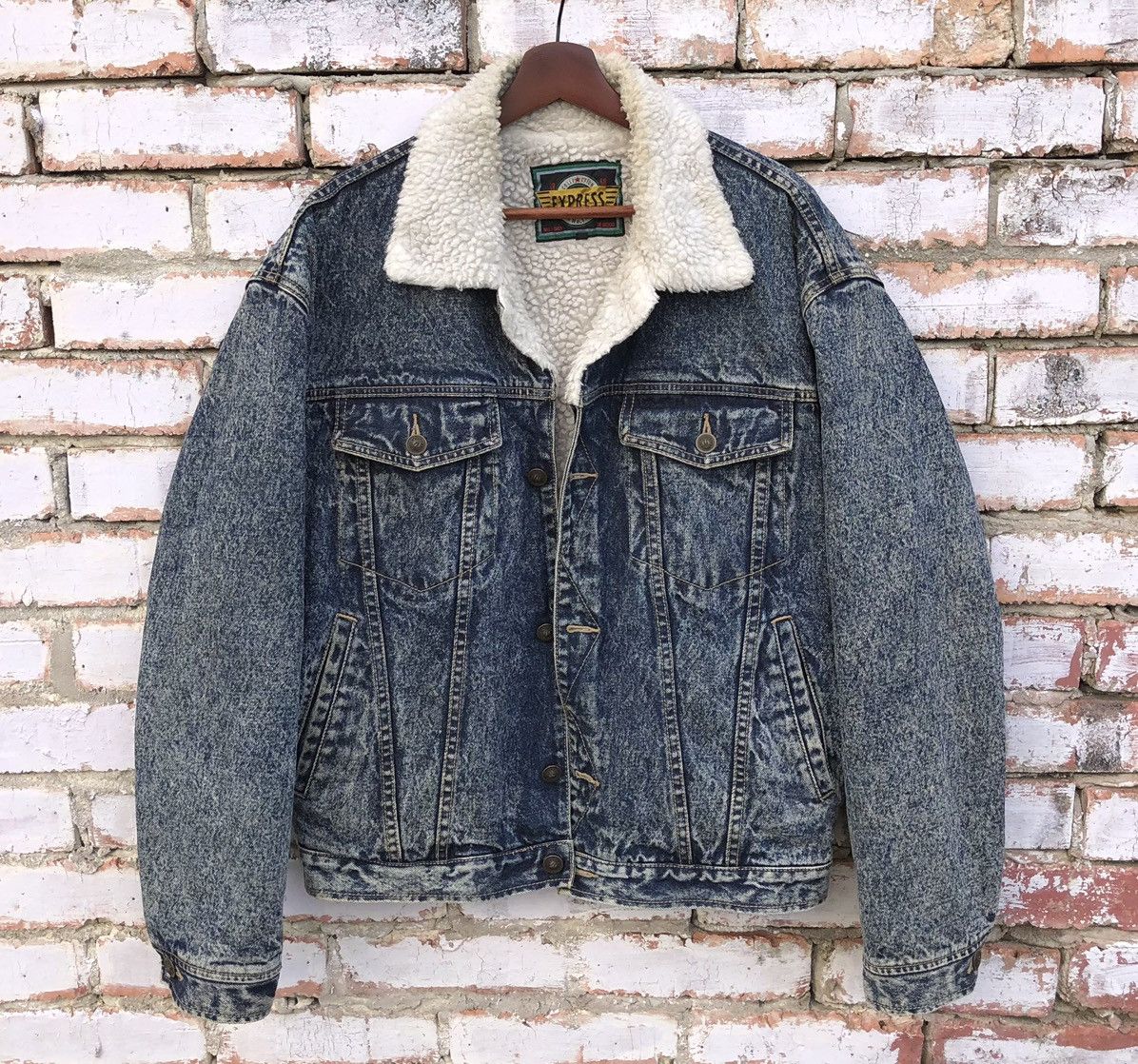 Vintage Vintage Denim Blue washed Lined Sherpa Jacket By Express Size US L / EU 52-54 / 3 - 1 Thumbnail