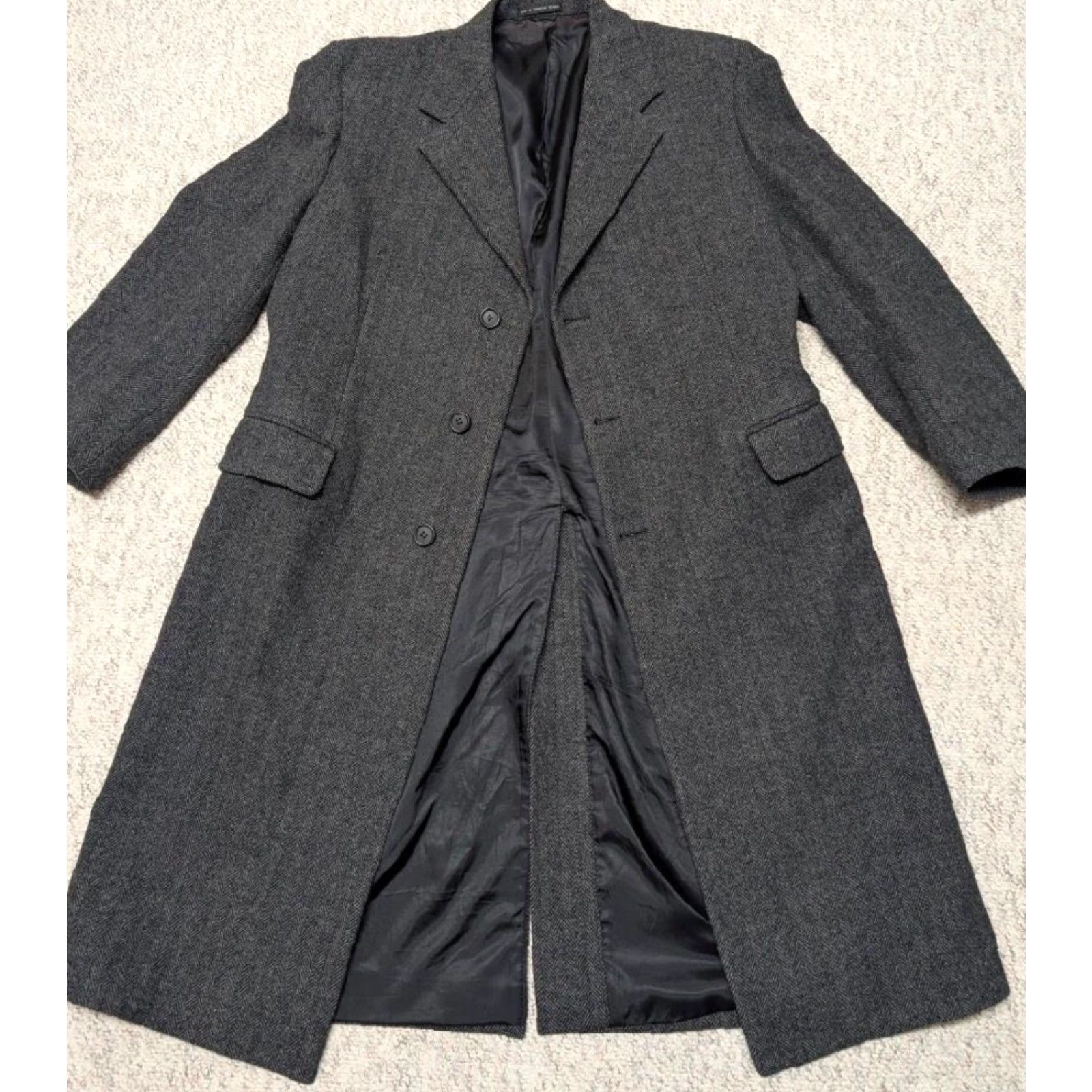 London Fog VINTAGE London Fog Tweed Overcoat Coat 44L Gray Donegal Wool Herringbone Wool long Top Coat Mens Size US L / EU 52-54 / 3 - 2 Thumbnail