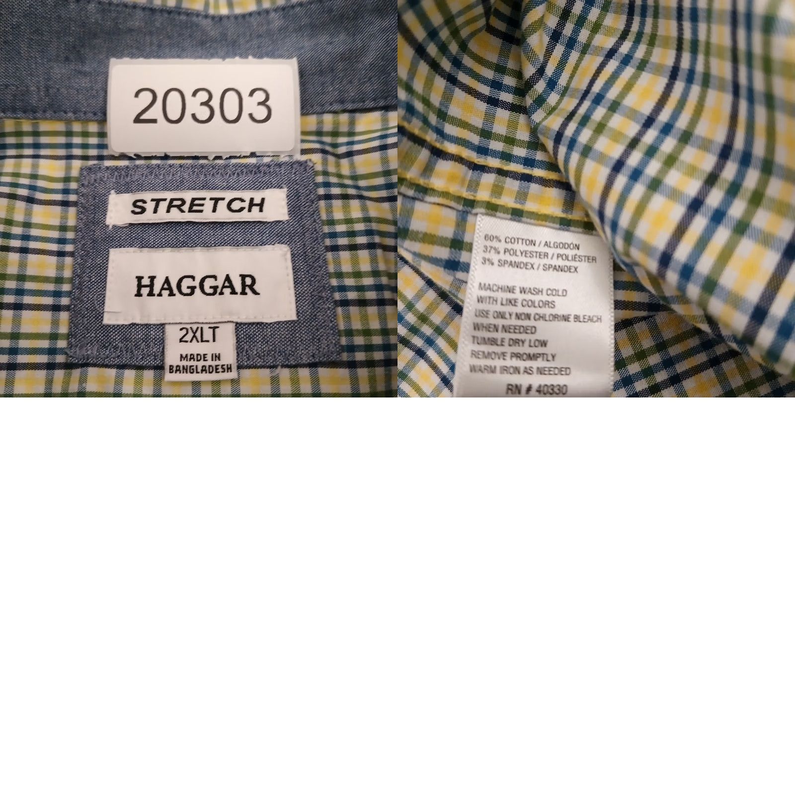 Haggar Haggar Shirt Men 2XLT Green Plaid Short Sleeve Button-Down Stretch Shirt Size US XXL / EU 58 / 5 - 8 Thumbnail