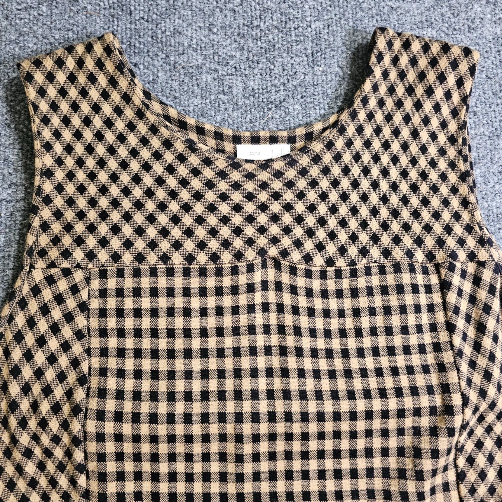 J. Jill J Jill Dress Womens Large Beige Black Gingham Plaid Ponte Sleeveless Knit Stretch Casual Career Wardrobe Dress Size L / US 10 / IT 46 - 3 Thumbnail