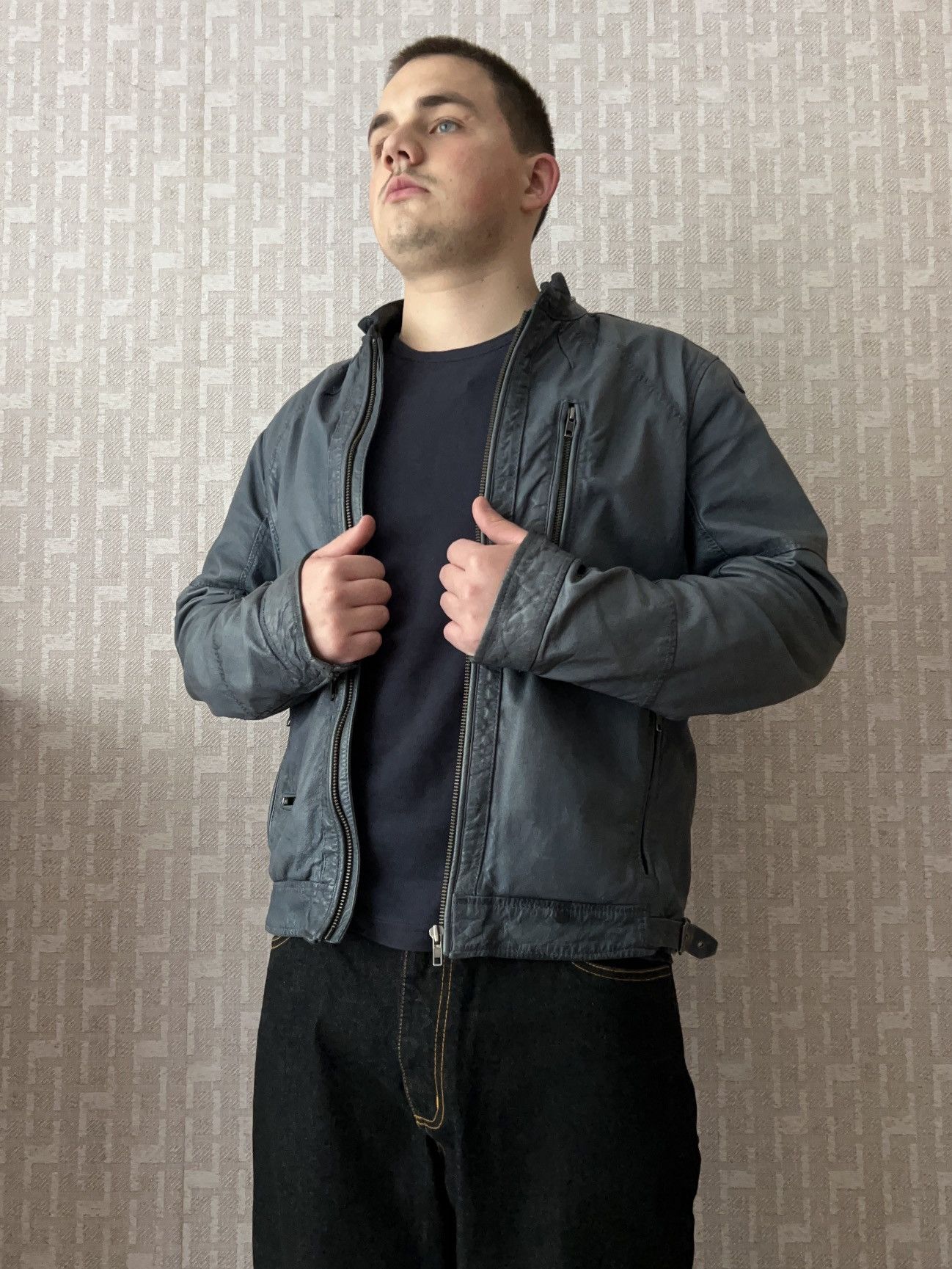 Genuine Leather Jofama by “Malung Sweden washed”blue leather jacket mens Size US L / EU 52-54 / 3 - 3 Thumbnail