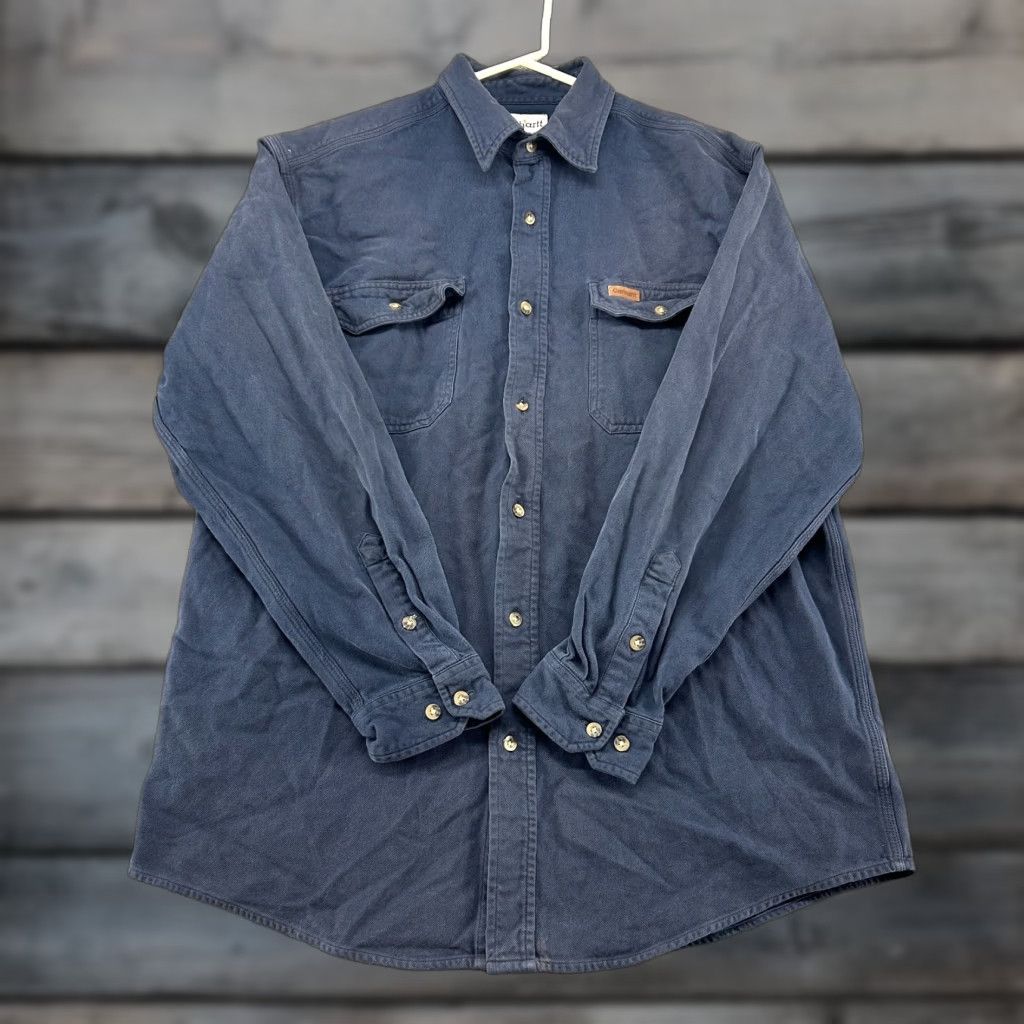 Carhartt VINTAGE Carhartt Shirt Mens L Blue Navy Button Up Long Sleeve Cotton Workwear Size US L / EU 52-54 / 3 - 1 Thumbnail