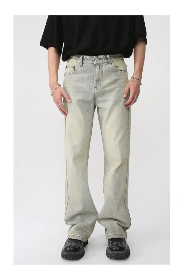 VIBE Retro mud yellow distressed white flared straight trousers Size US 30 / EU 46 - 1 Thumbnail