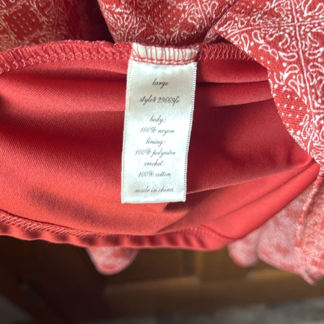 Vintage Miami Dress Midi Women L Burnt Orange Crochet Accent Flowy Sleeveless Sundress Size L / US 10 / IT 46 - 7 Thumbnail
