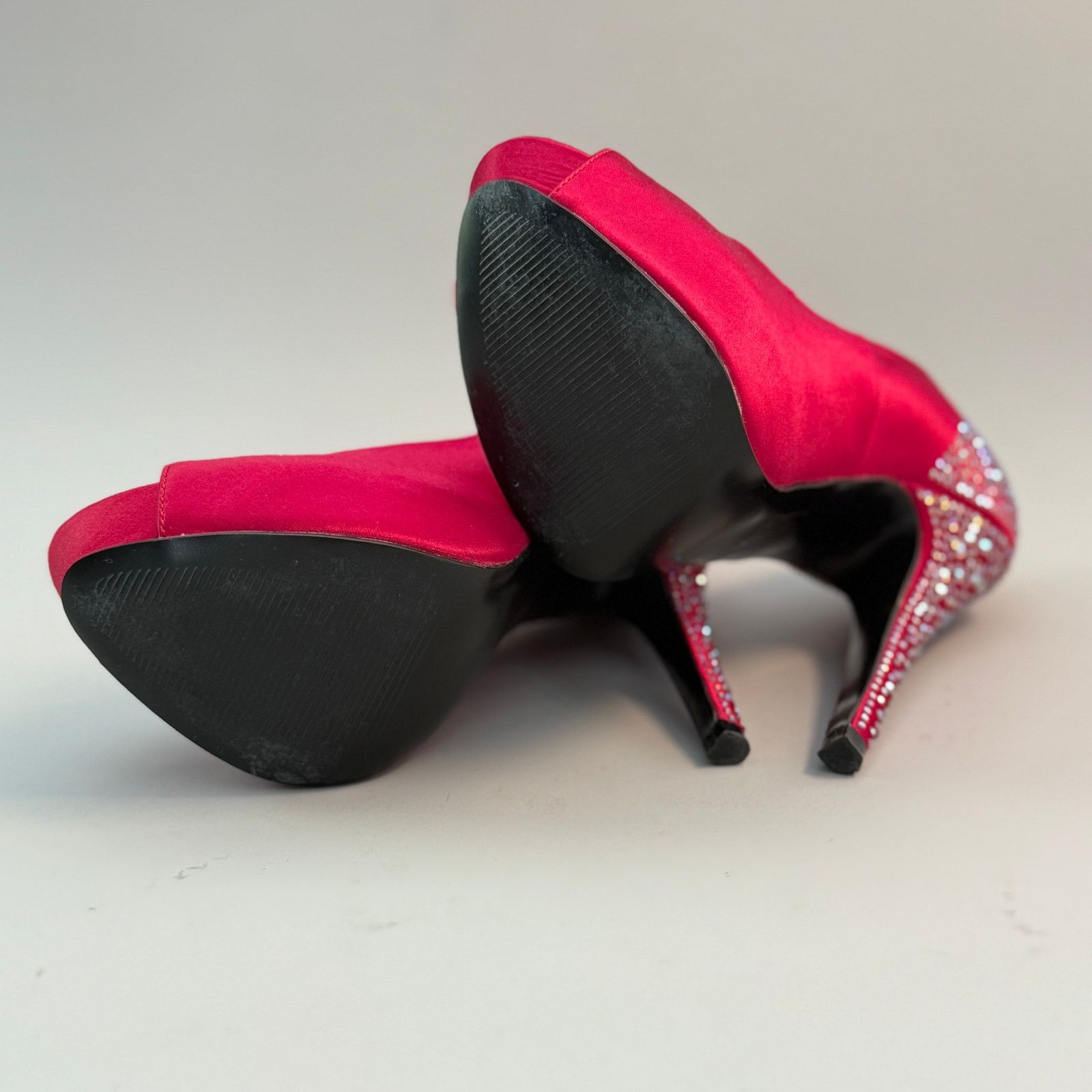 Steve Madden Steve Madden-Raspberry Satin Rhinestone Open-toe Platforms Size US 7.5 / IT 37.5 - 5 Thumbnail