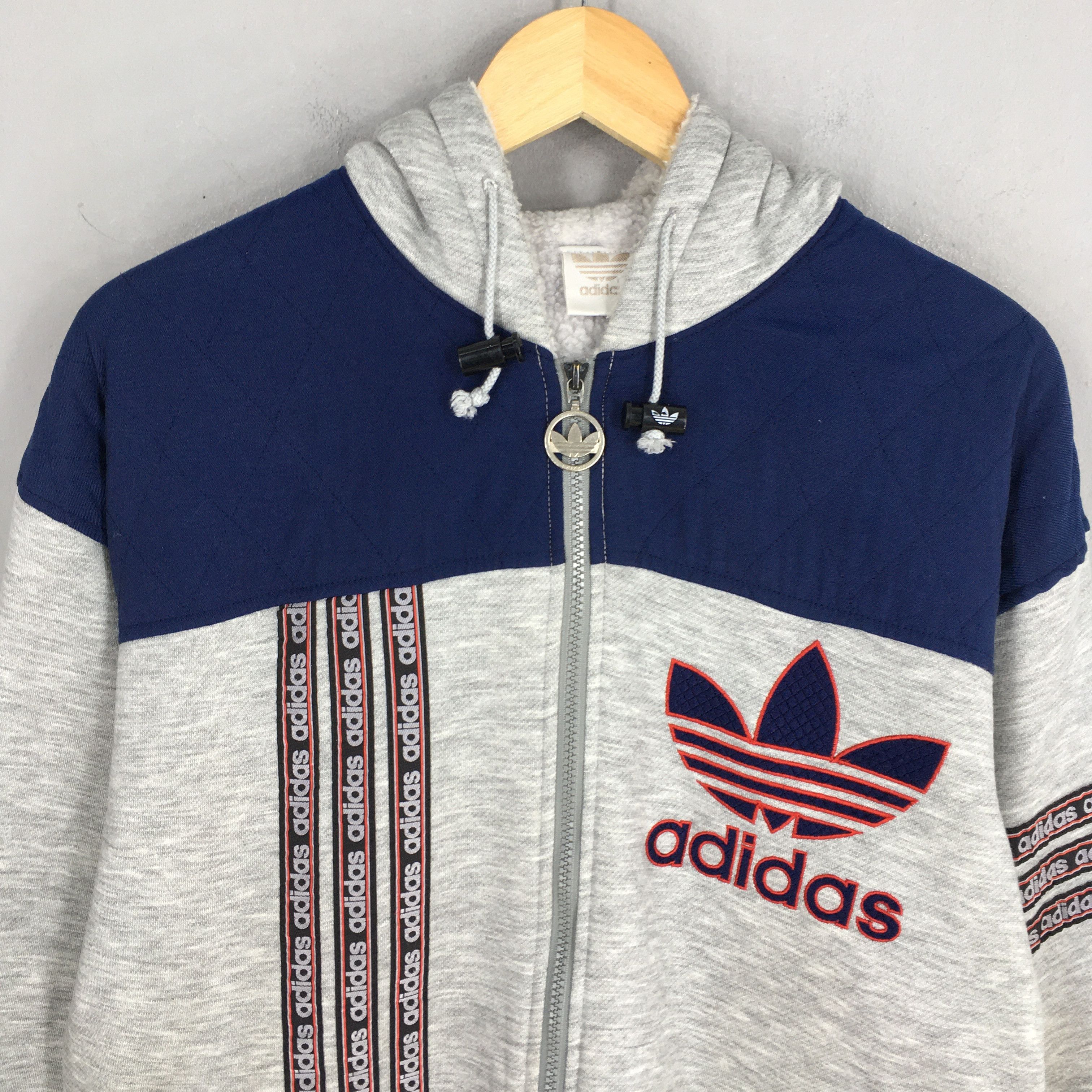 Adidas × Vintage Vintage 80s Adidas Trefoil Sherpa Hoodie Sweatshirt Medium Size US M / EU 48-50 / 2 - 2 Thumbnail