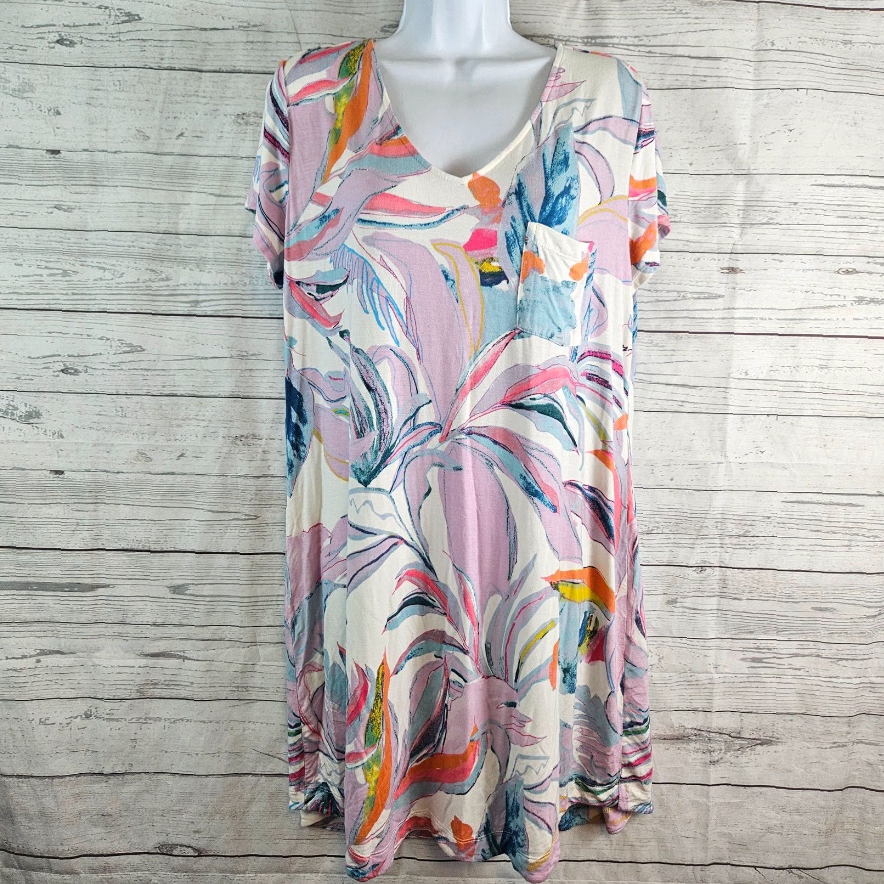 Vintage Soma Womens Nightgown L Purple Blue Short Sleeve Rayon Blend Size 36" / US 14 / IT 50 - 2 Thumbnail