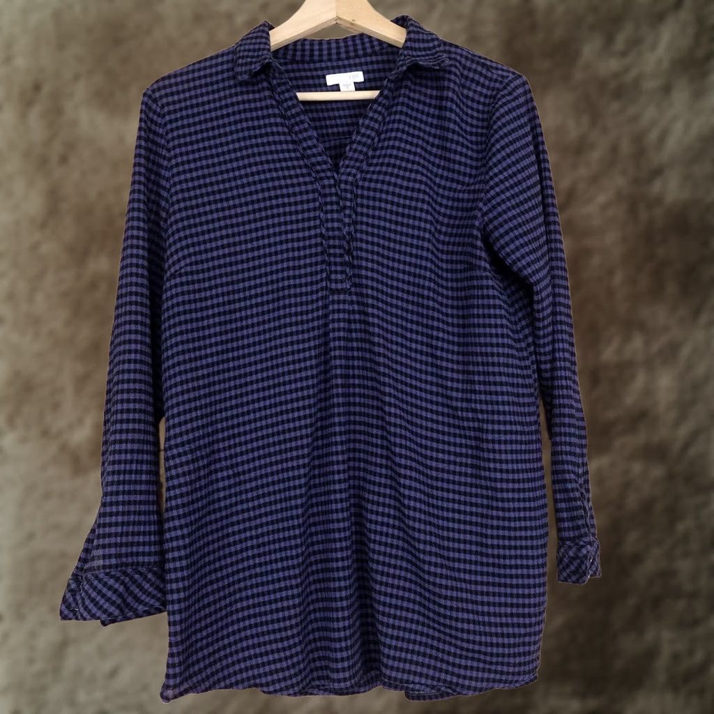 J. Jill J. Jill Blouse Tunic Womens M Blue Check Collared Pullover Roll Tab Sleeve Long Sleeve Lightweight Casual Vintage No Size M / US 6-8 / IT 42-44 - 1 Thumbnail
