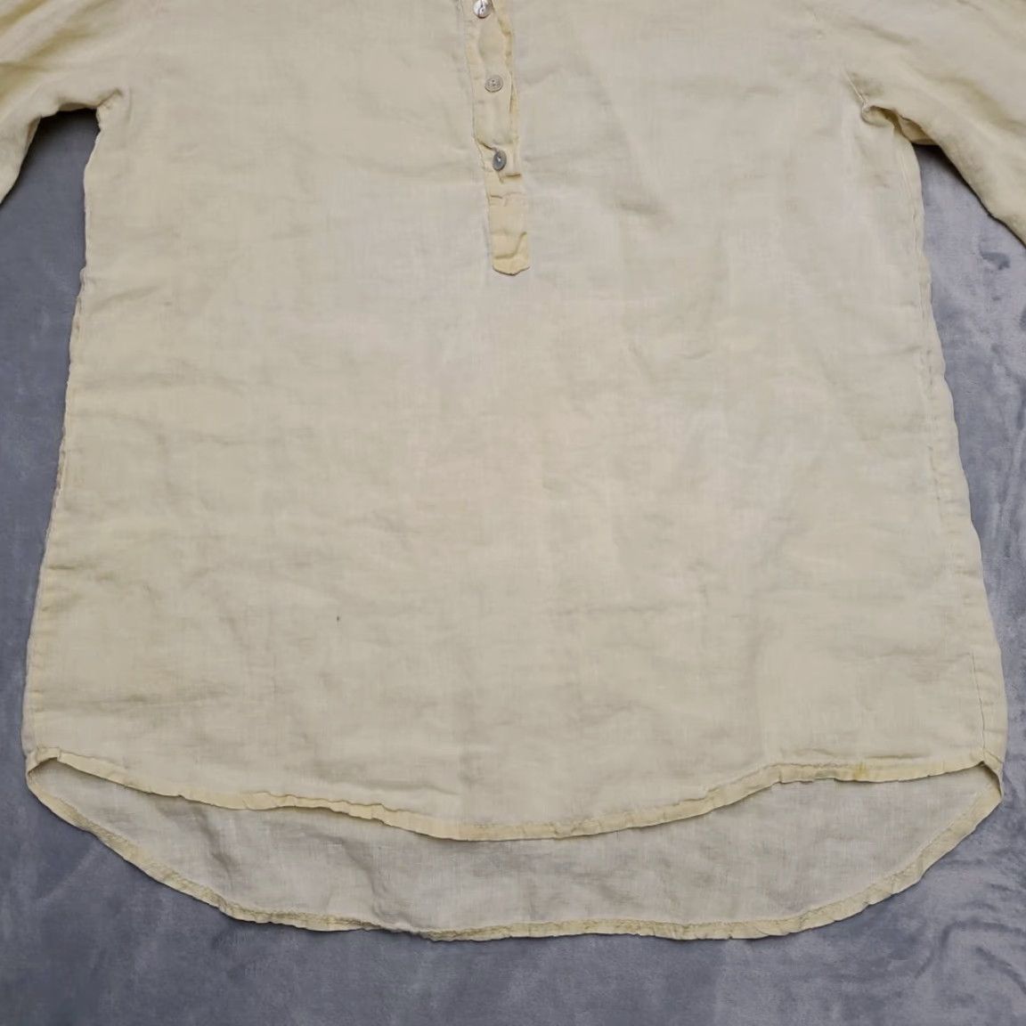 Vintage JS Millenium Shirt Womens L Yellow Linen Tunic Coastal Button-Up 3/4 Sleeve Collared Bohemian Nature Casual Women Size L / US 10 / IT 46 - 2 Thumbnail