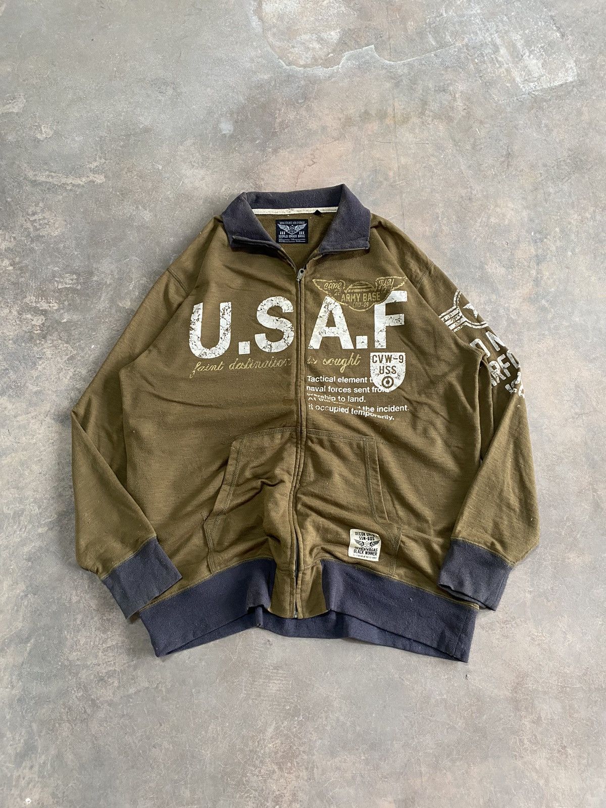 Vintage US AIR FORCE MILITARY 80s 90s ZIPPER SWEATSHIRT Size US XL / EU 56 / 4 - 2 Thumbnail