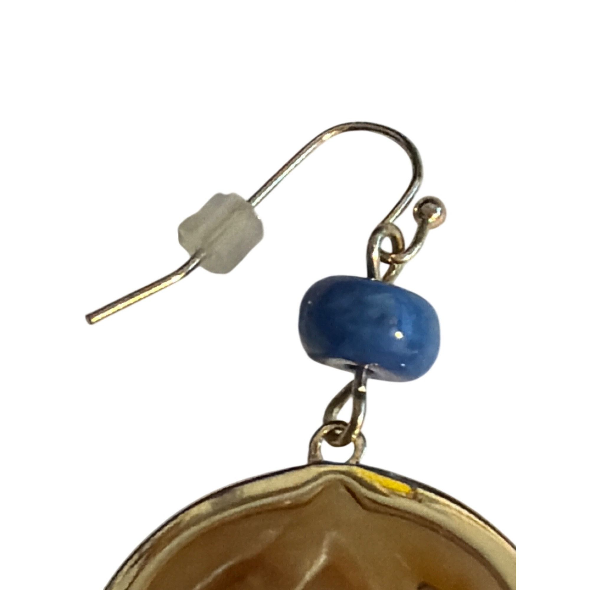 Chicos Chicos Gold Tone Dangling Earrings Cutout Center Blue Bead H Size ONE SIZE - 3 Thumbnail
