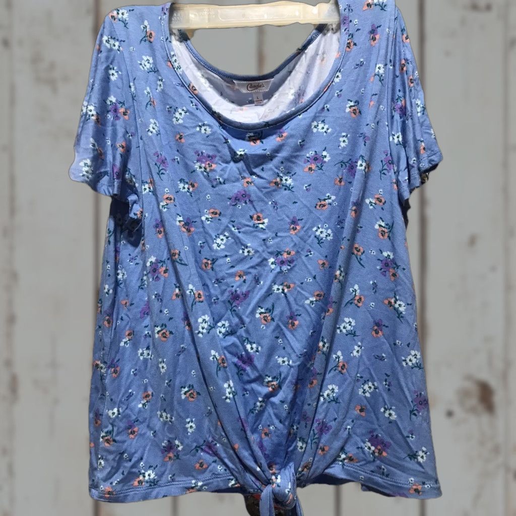 Vintage Candies Women's Knit T-Shirt Blue Floral Short Sleeve Tie Front Casual Size L Size L / US 10 / IT 46 - 1 Thumbnail