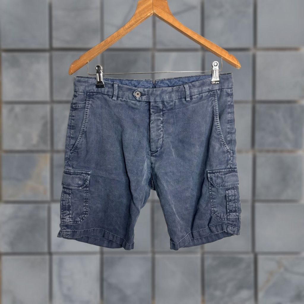 Peter Millar Peter Millar Shorts Mens 31 Blue Solid Hiking Flat Front Linen Blend 8" 6011 Size US 31 - 1 Thumbnail