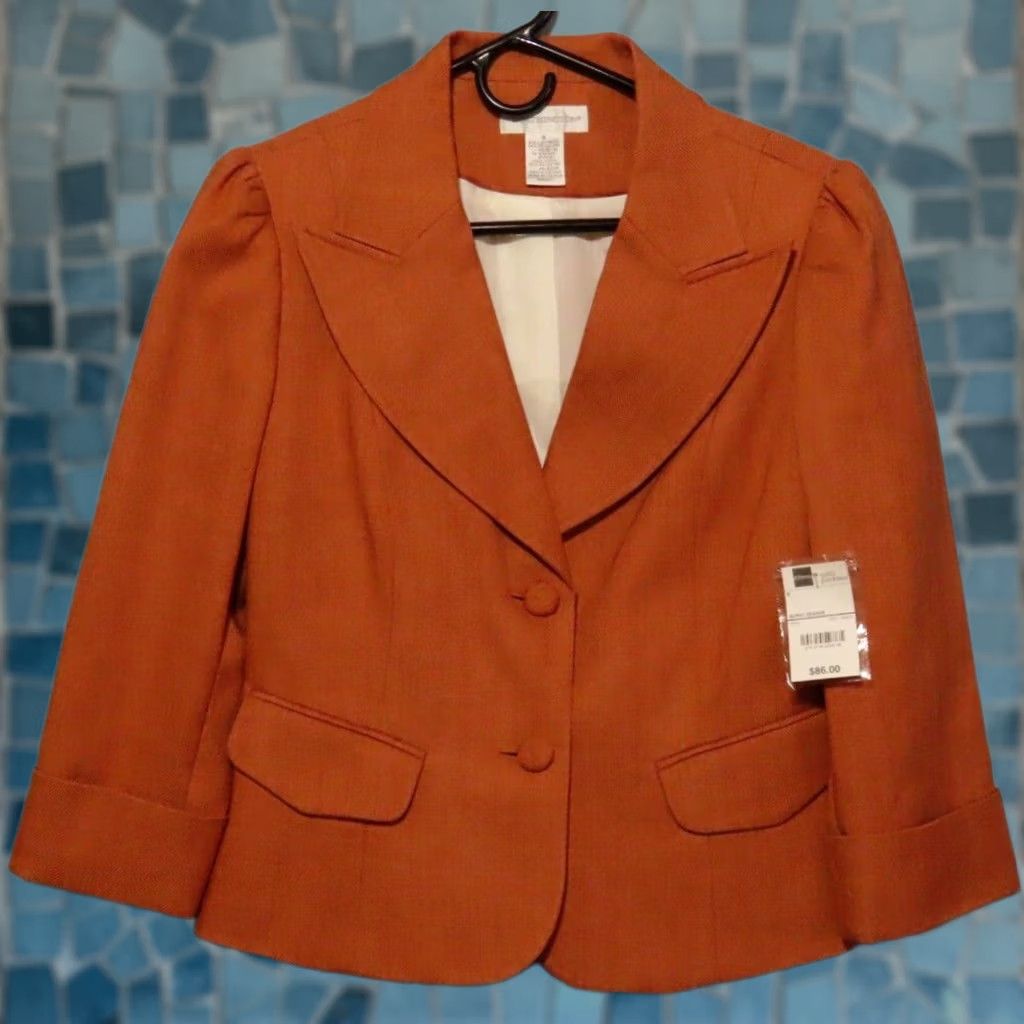 Worthington Worthington Blazer Shirt Women 8 Orange Notch Lapel 2-Button Long Sleeve Regular NWT Size M / US 6-8 / IT 42-44 - 1 Thumbnail