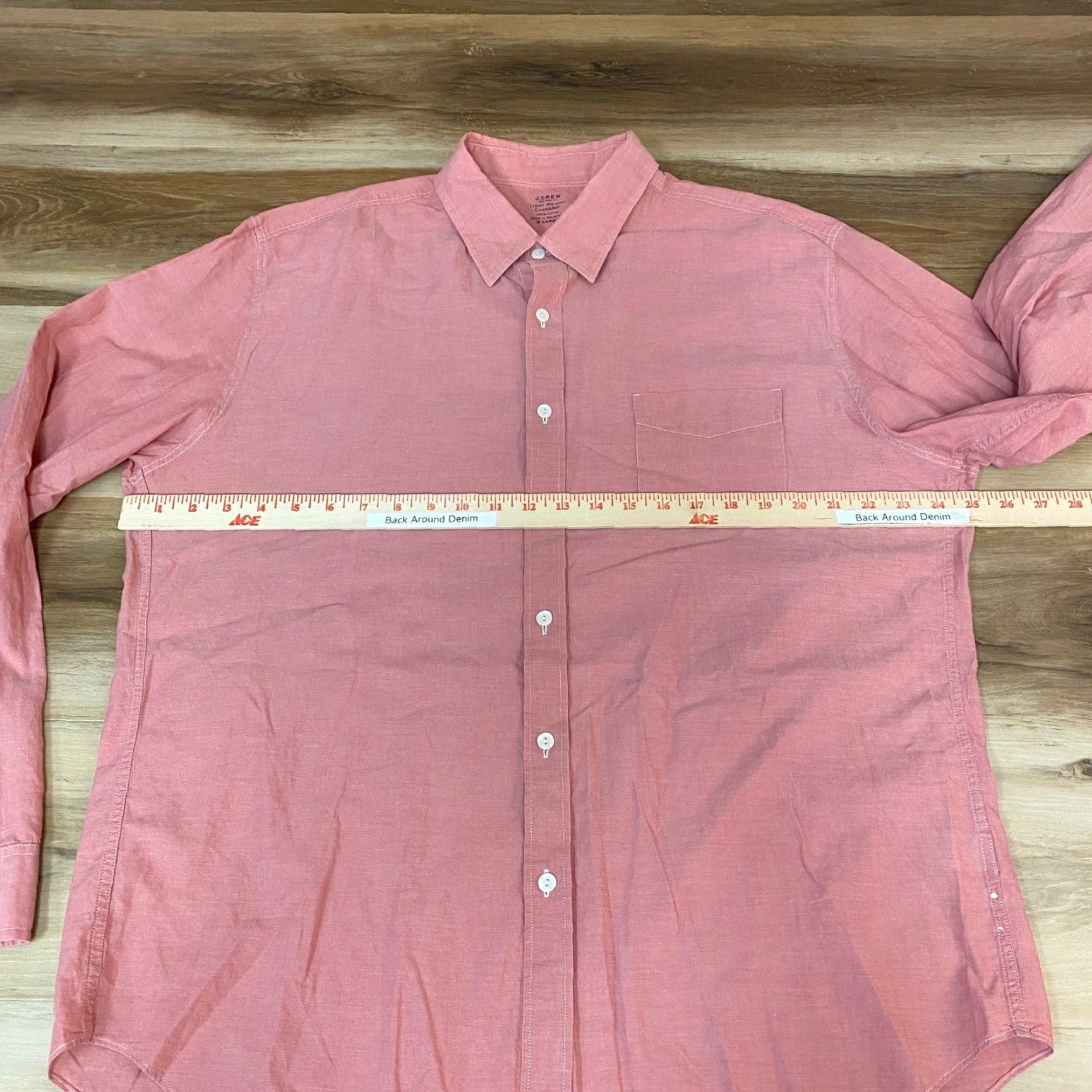 J.Crew J.Crew Chambray Shirt Mens XL Button-Up Long Sleeve Pink, Lightweight, Classic Fit, Button-Down, Cotton, Casual, Preppy Shirt Size US XL / EU 56 / 4 - 7 Thumbnail