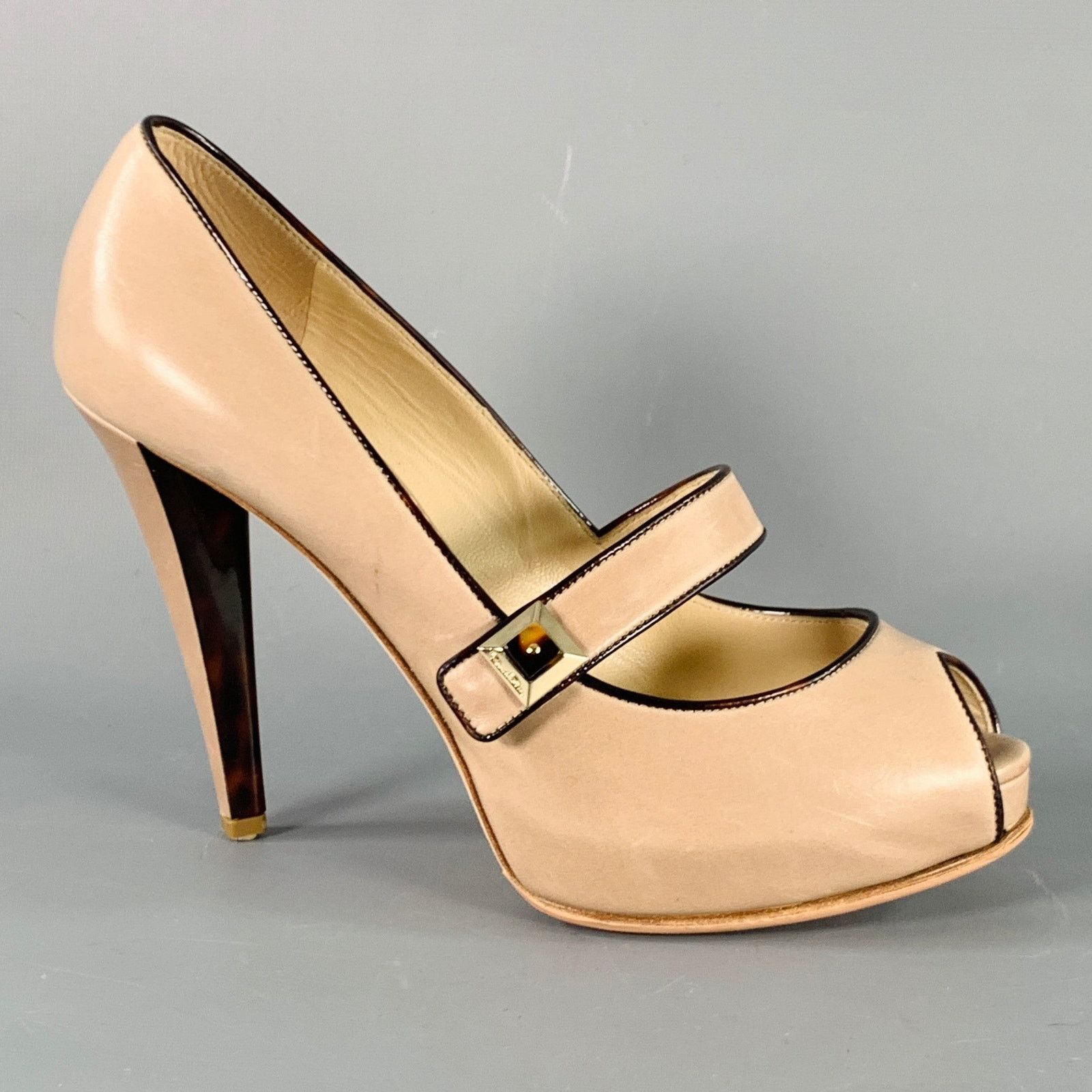 Oscar De La Renta Size 6 Beige Brown Contrast Trim Mary Jane Platform Pumps Size US 6 / IT 36 - 2 Thumbnail